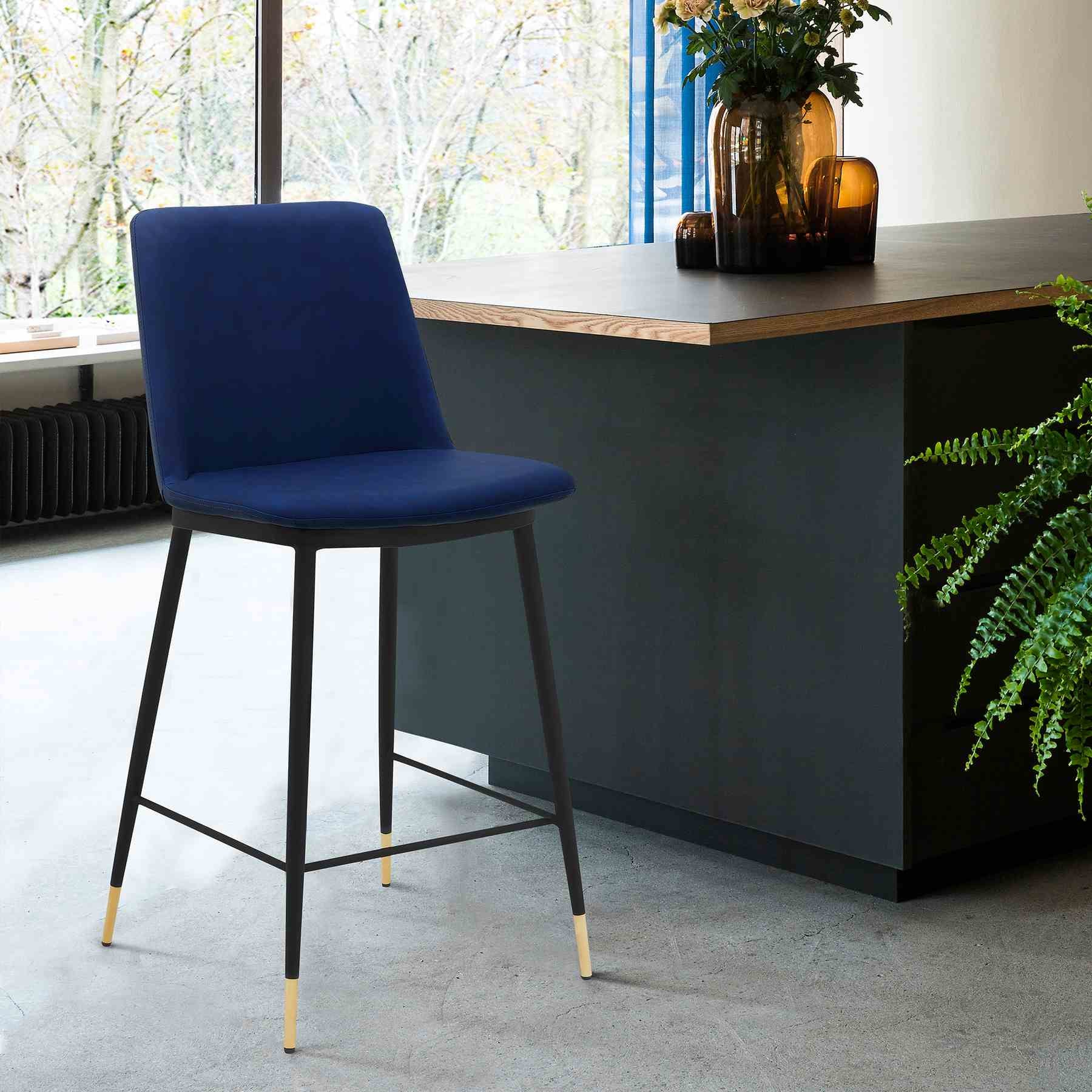 Messina 26" Blue Faux Leather and Metal Counter Height Bar Stool - Image 7