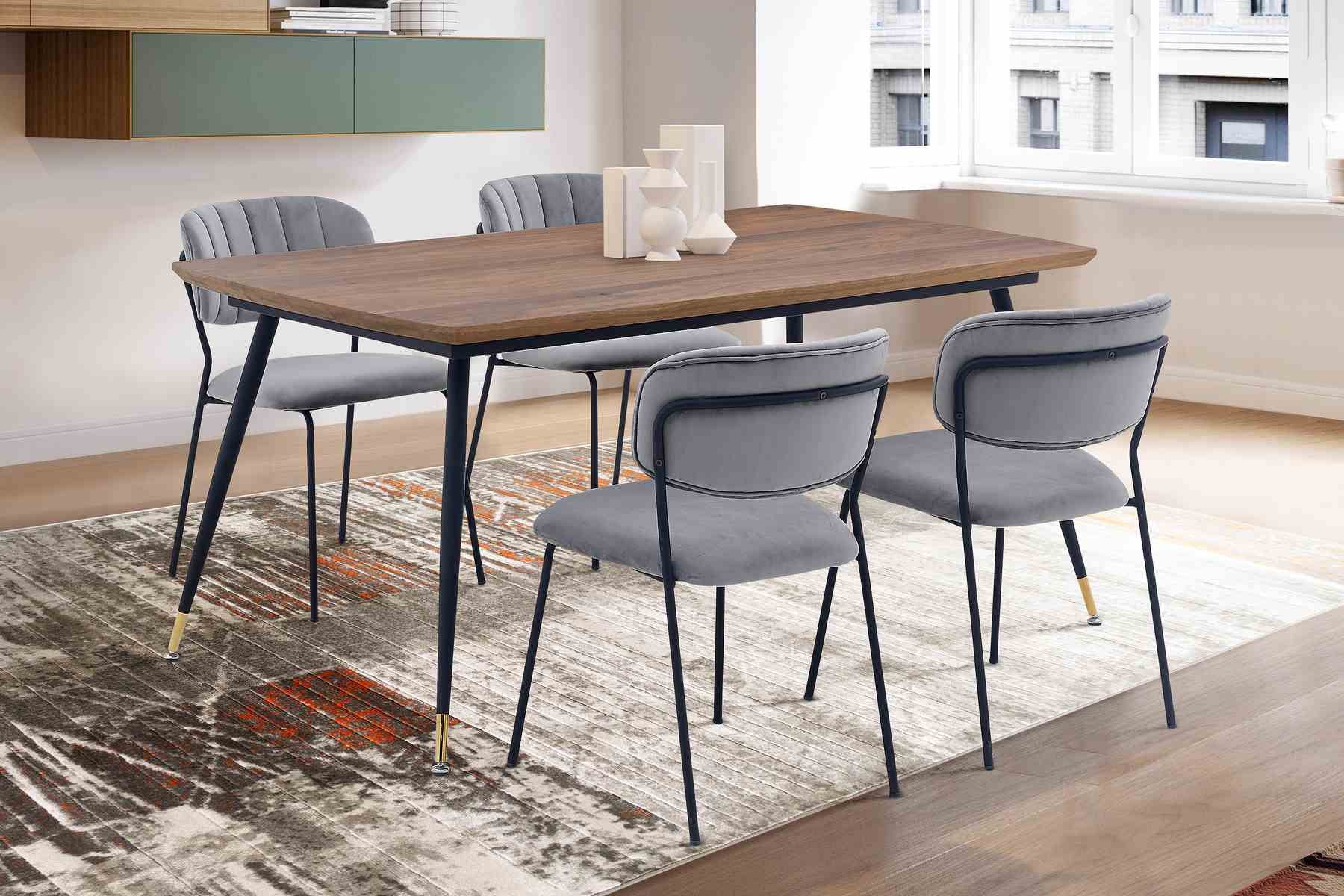 Messina and Carlo Gray Velvet 5 Piece Rectangular Dining Set - Image 8