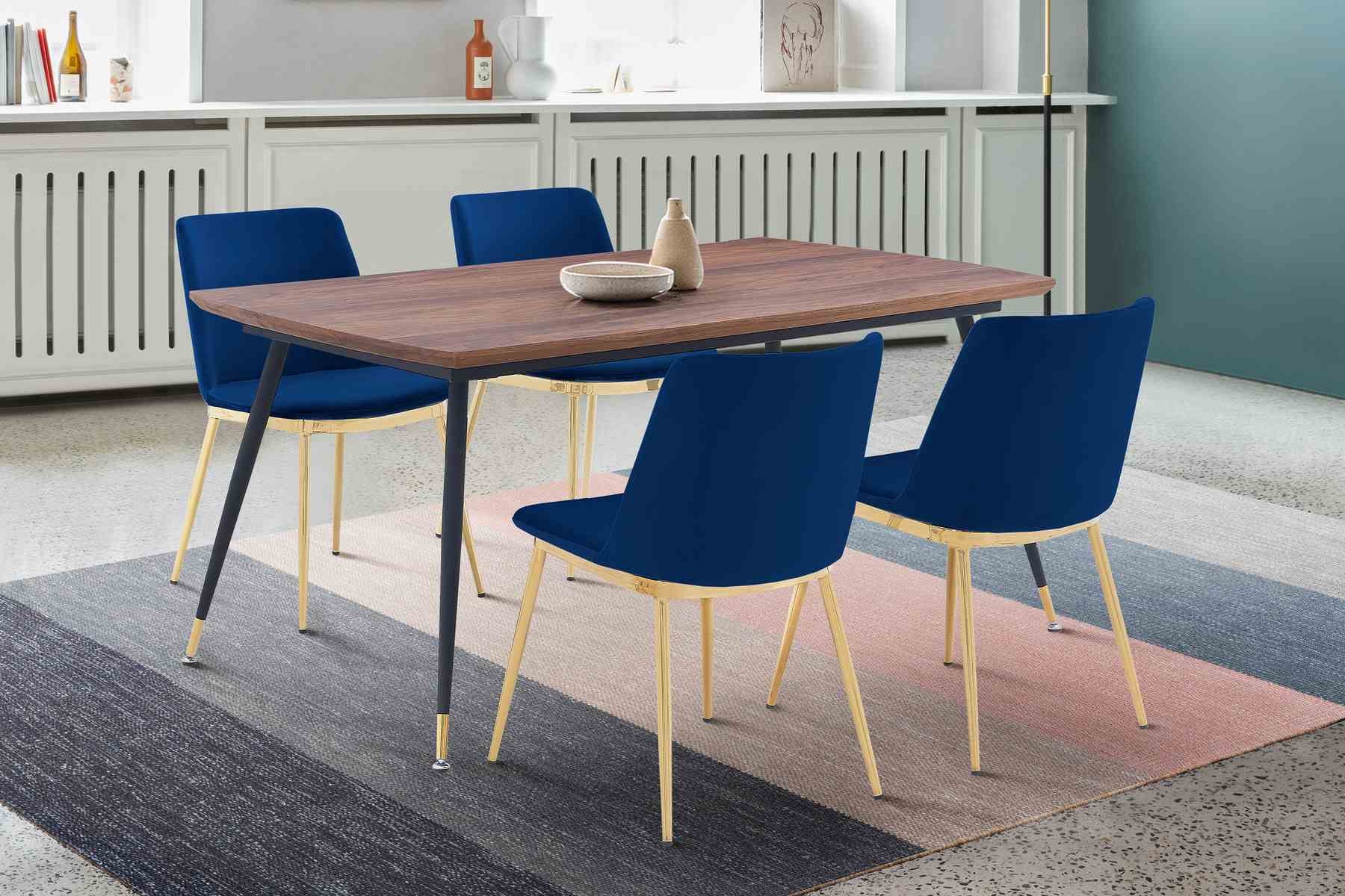 Messina Blue Velvet 5 Piece Rectangular Dining Set - Image 8