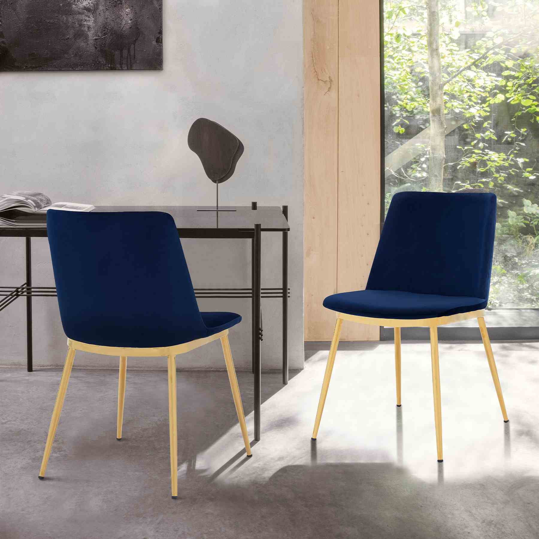 Messina Modern Blue Velvet and Gold Metal Leg Dining Room Chairs - Set of 2 - Image 9