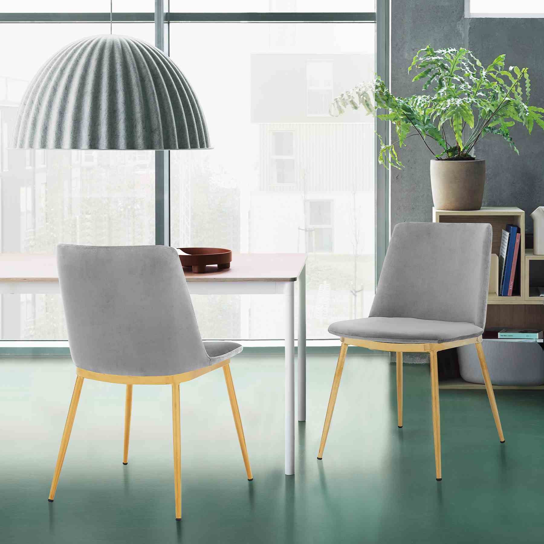 Messina Modern Gray Velvet and Gold Metal Leg Dining Room Chairs - Set of 2 - Image 9