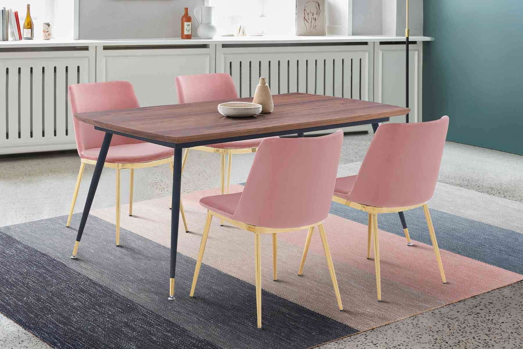 Messina Pink Velvet 5 Piece Rectangular Dining Set - Image 8
