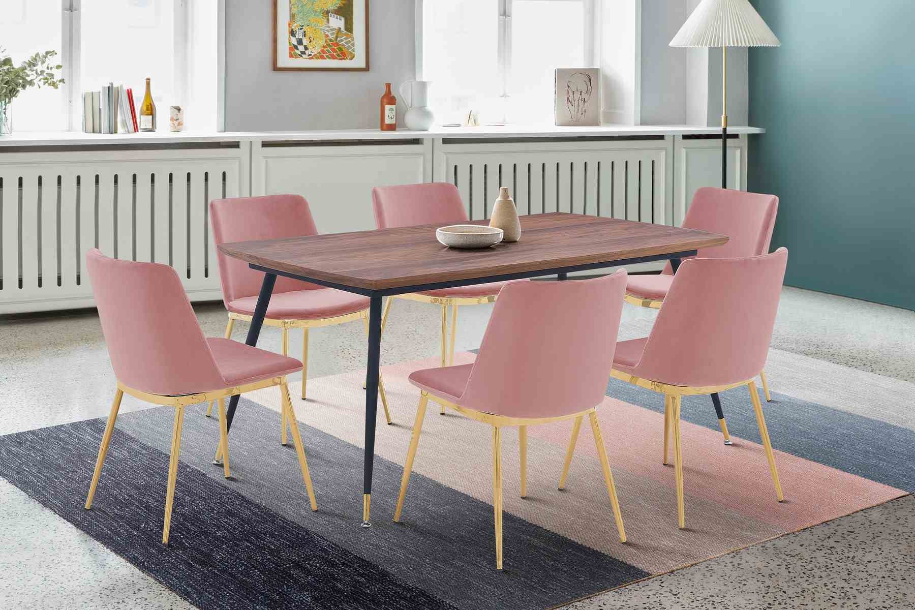 Messina Pink Velvet 7 Piece Rectangular Dining Set - Image 8