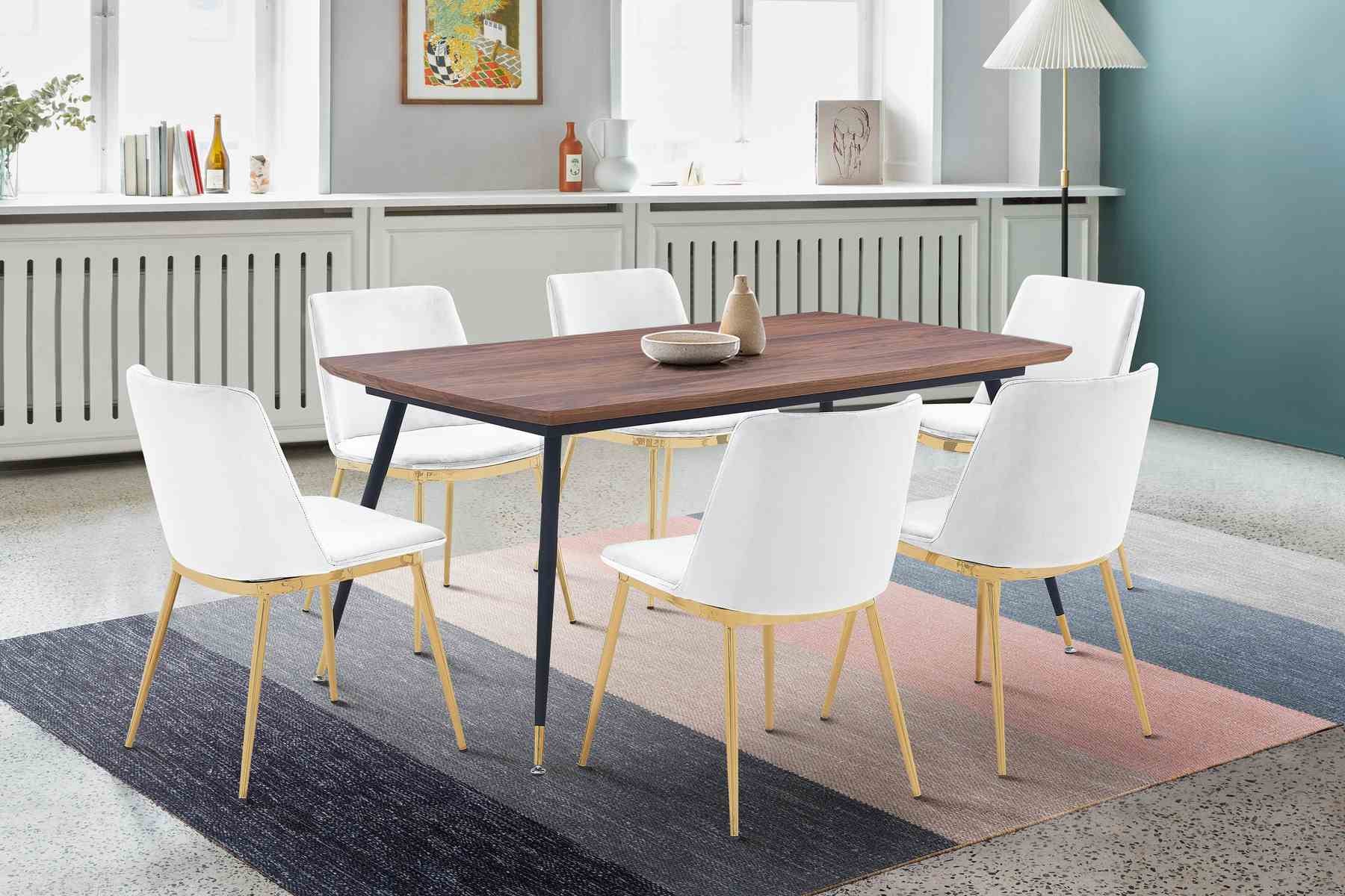 Messina White Velvet 7 Piece Rectangular Dining Set - Image 8