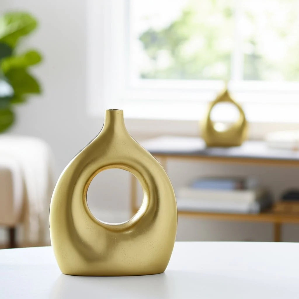 Metal 10" Open Cut Vase, Gold - Image 12