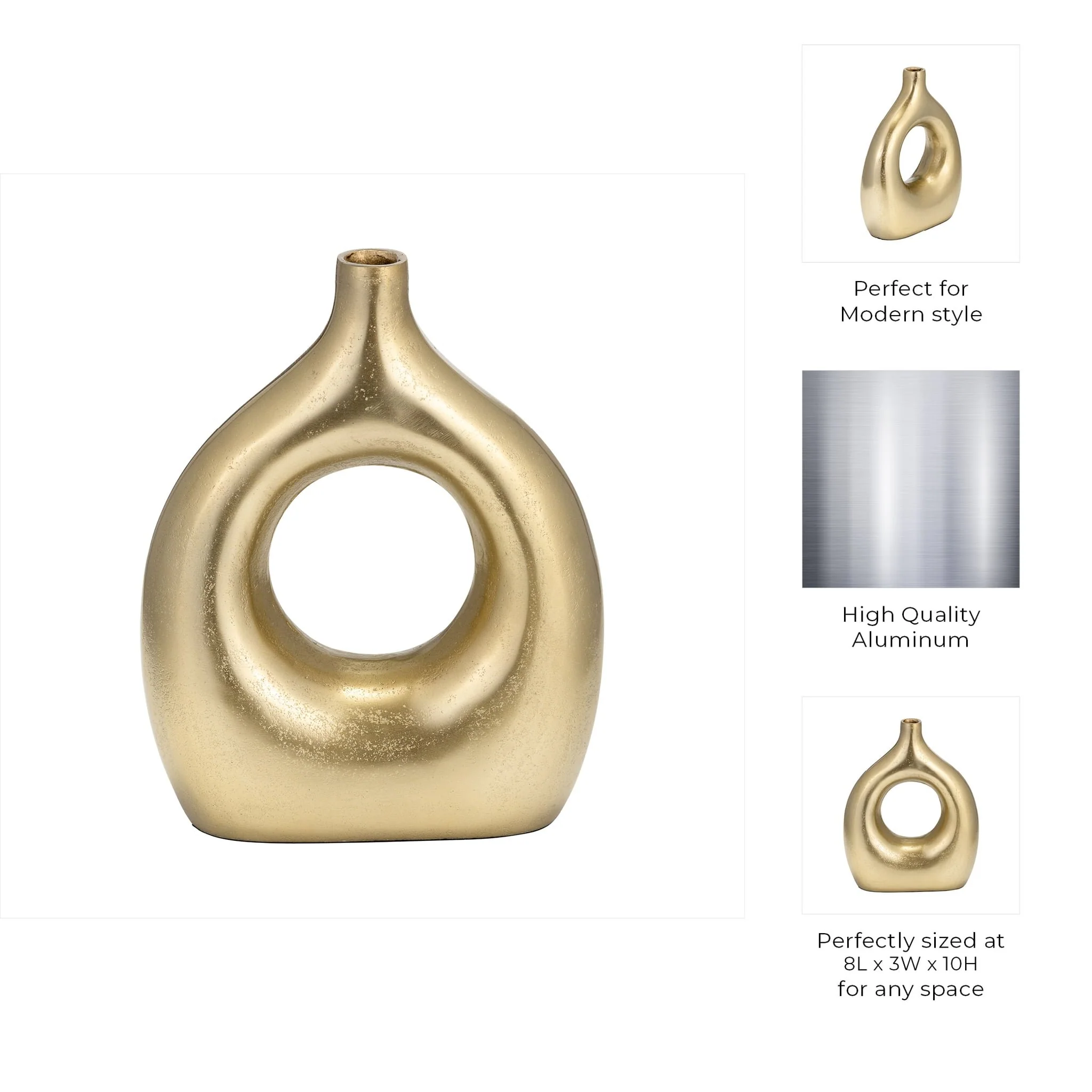 Metal 10" Open Cut Vase, Gold - Image 9