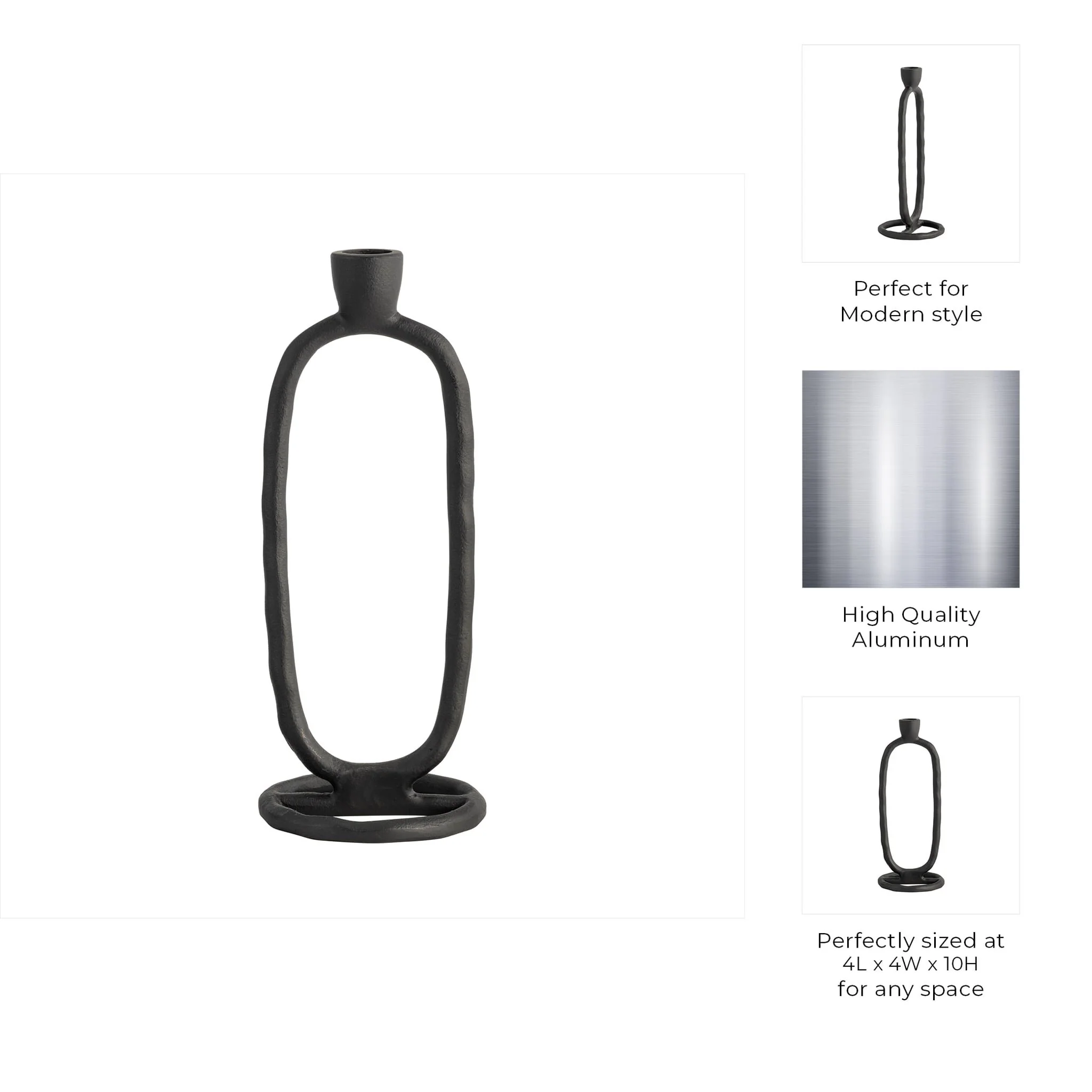 Metal, 10" Open Oval Taper Candleholder, Black - Image 10