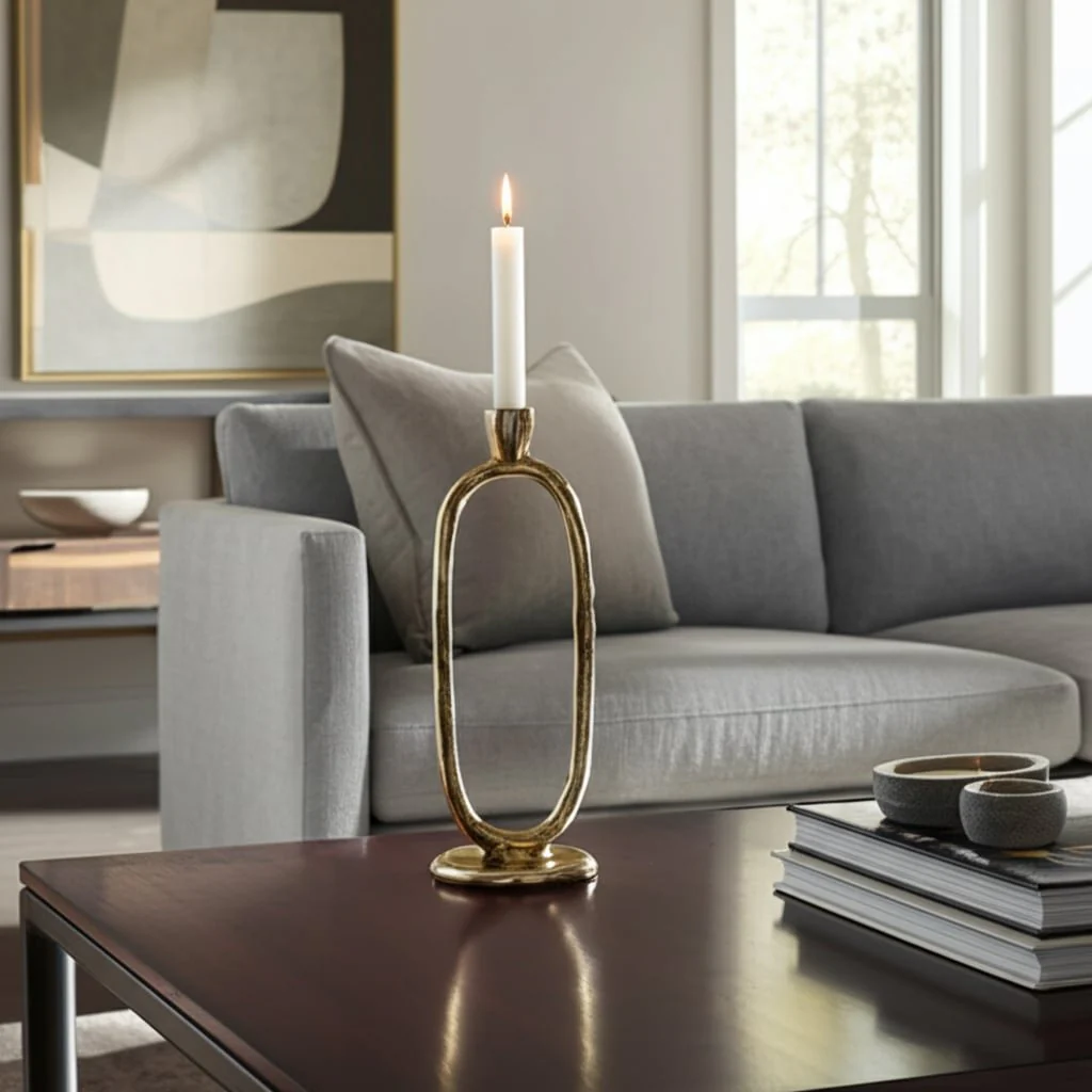 Metal, 10" Open Oval Taper Candleholder, Gold - Image 12