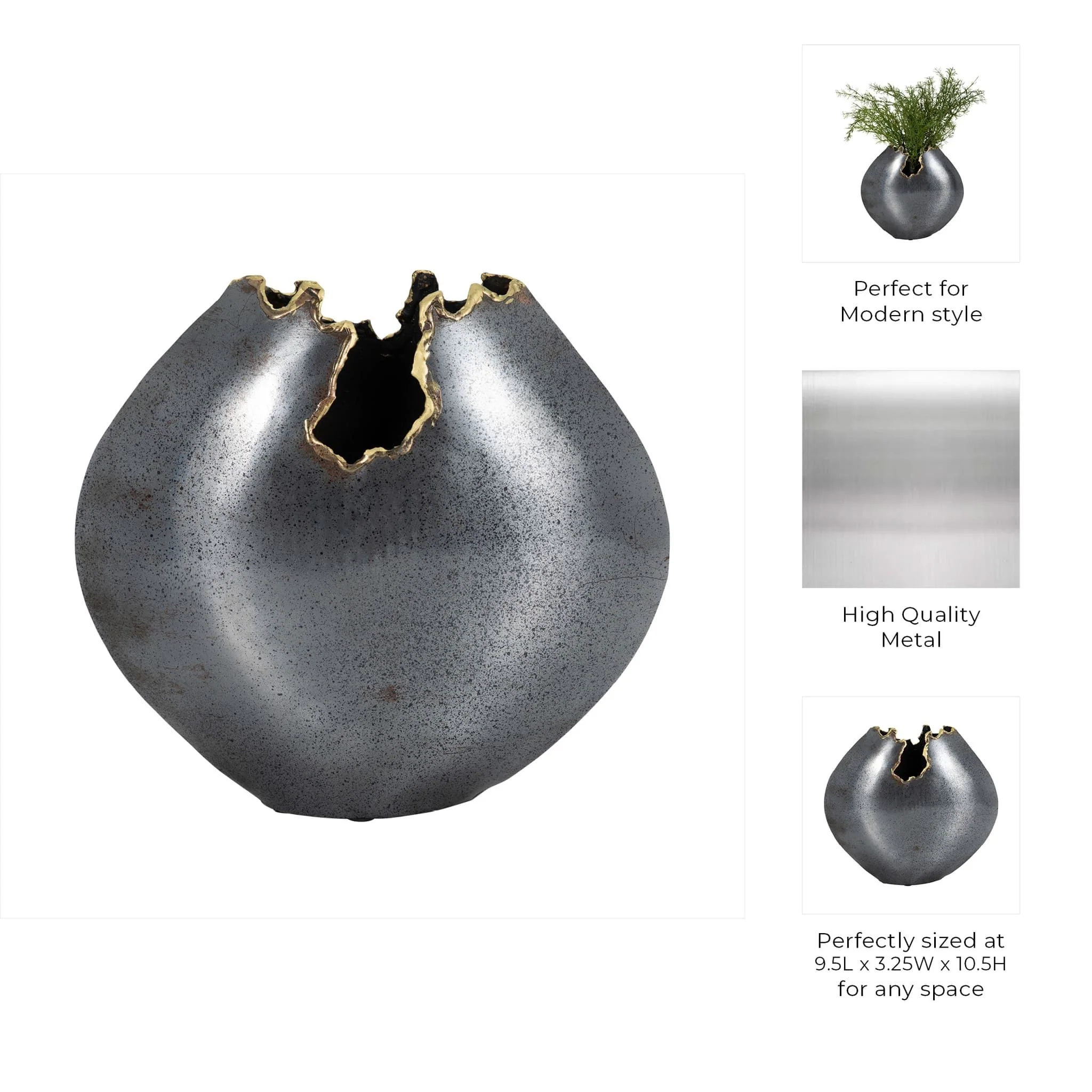 Metal, 10" Round Chipped Vase, Black - Image 10