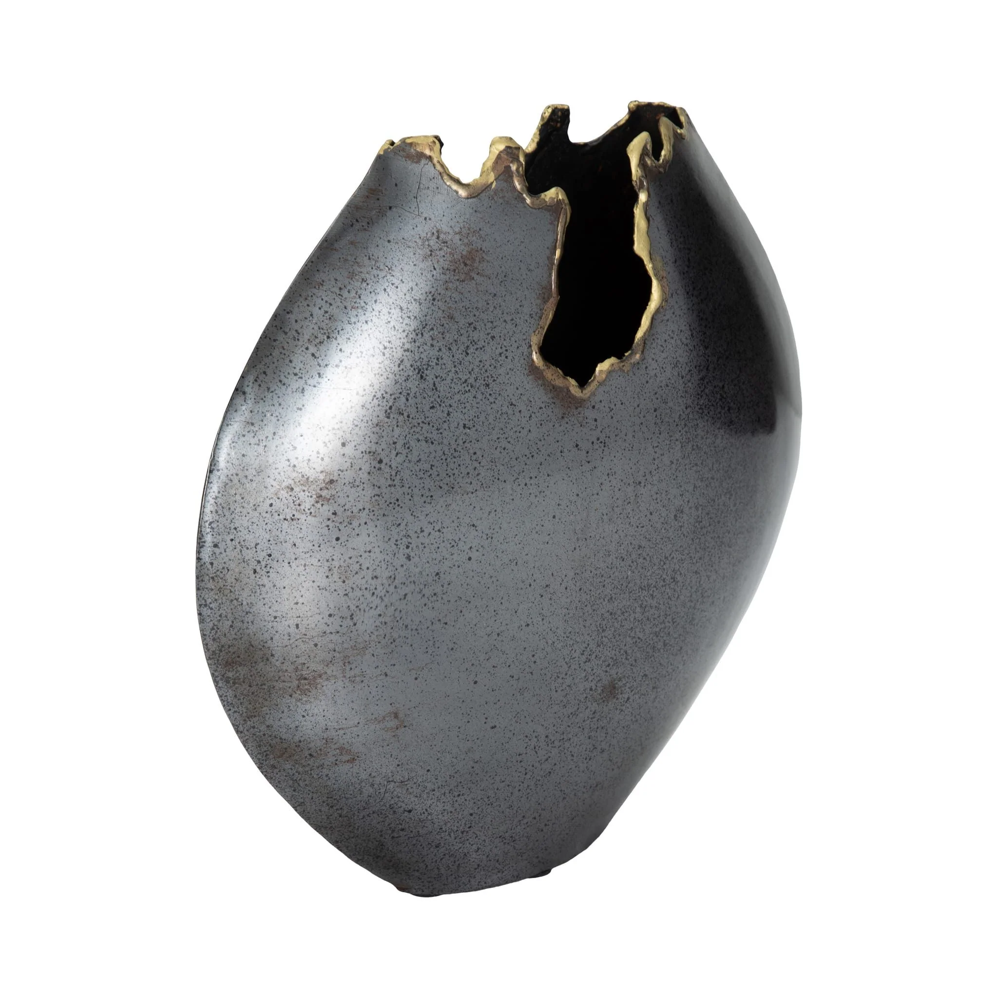 Metal, 10" Round Chipped Vase, Black - Image 3