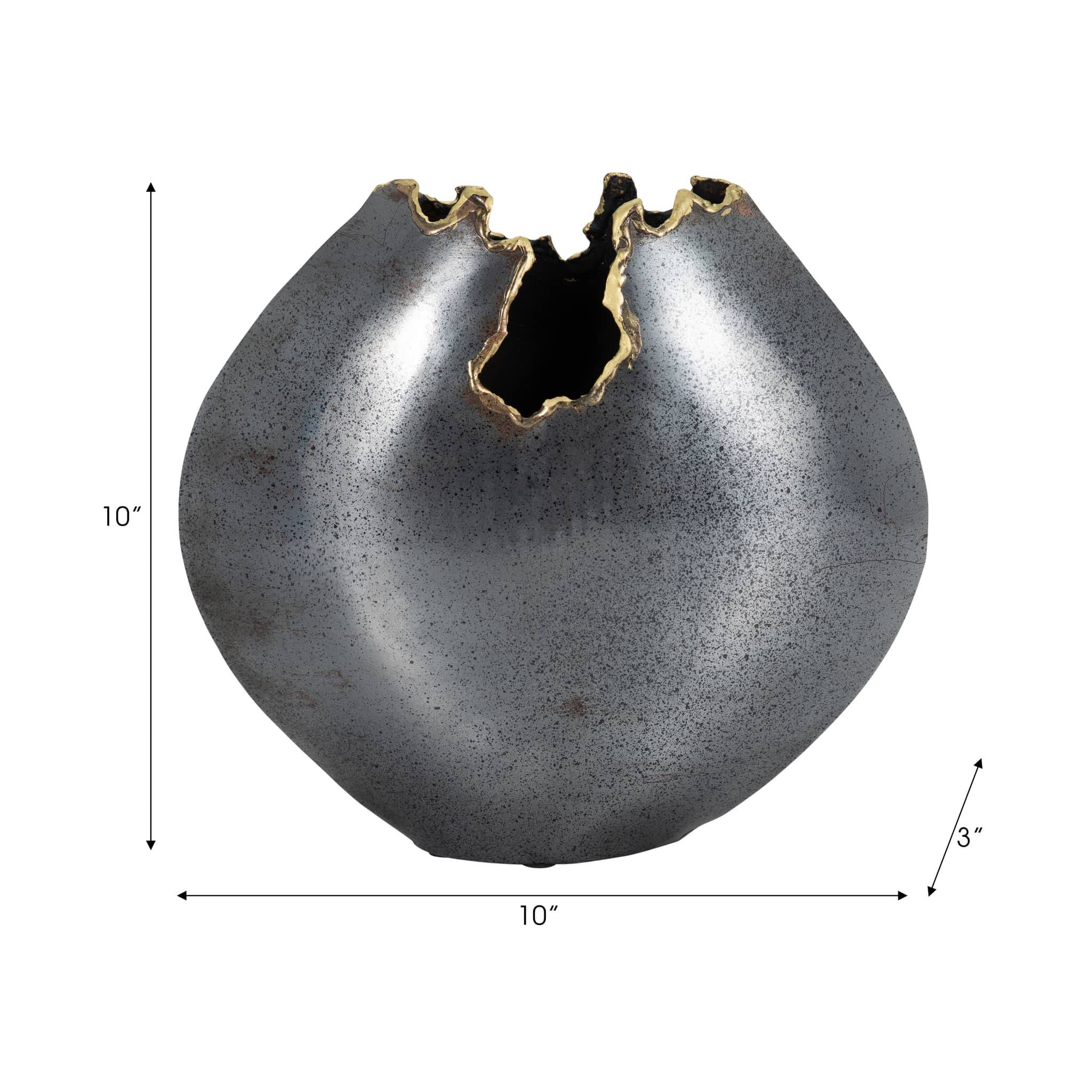 Metal, 10" Round Chipped Vase, Black - Image 9