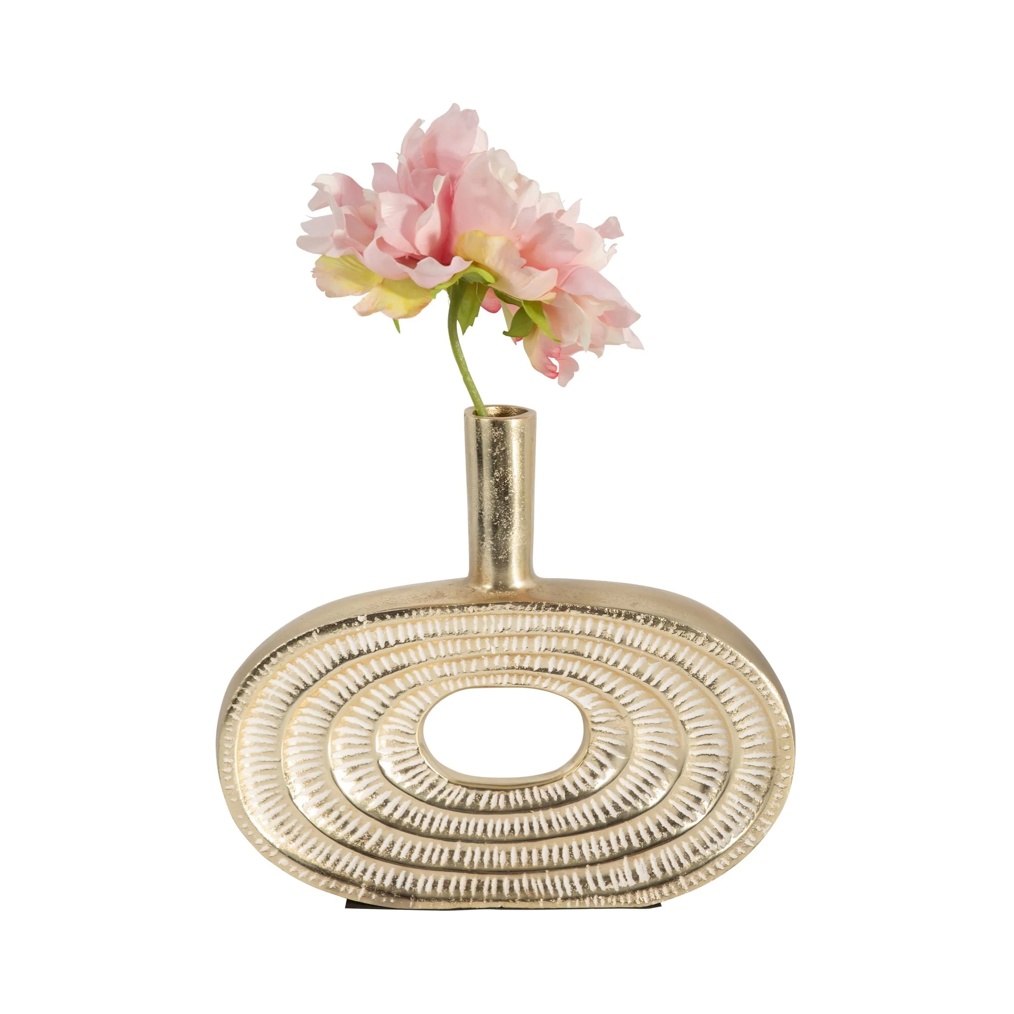 Metal, 10" Tribal Cut Out Vase, Gold - Image 2