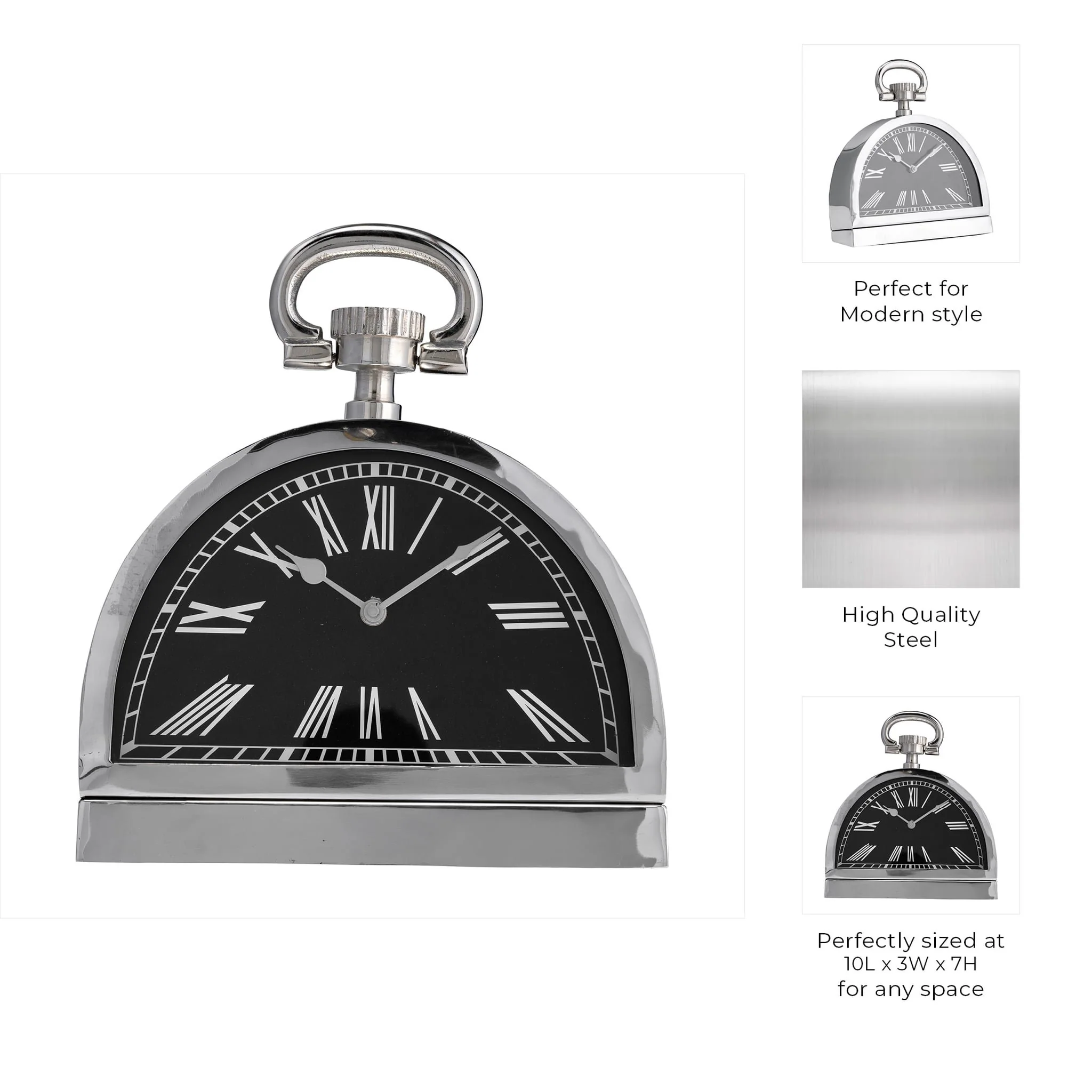 Metal,10"h,leaning  Table-clock W/handle,nickel - Image 8