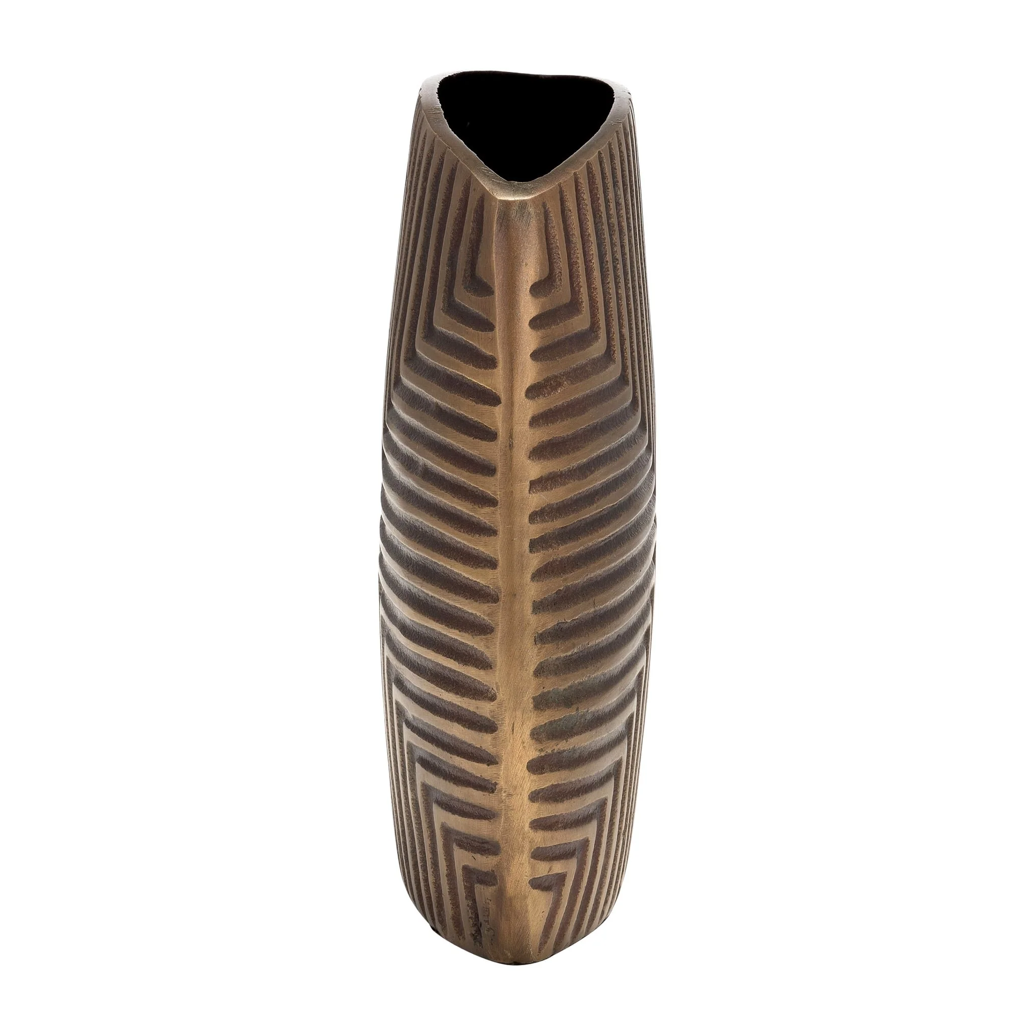 Metal, 10"h Ribbed Vase, Brass Antique - Image 3