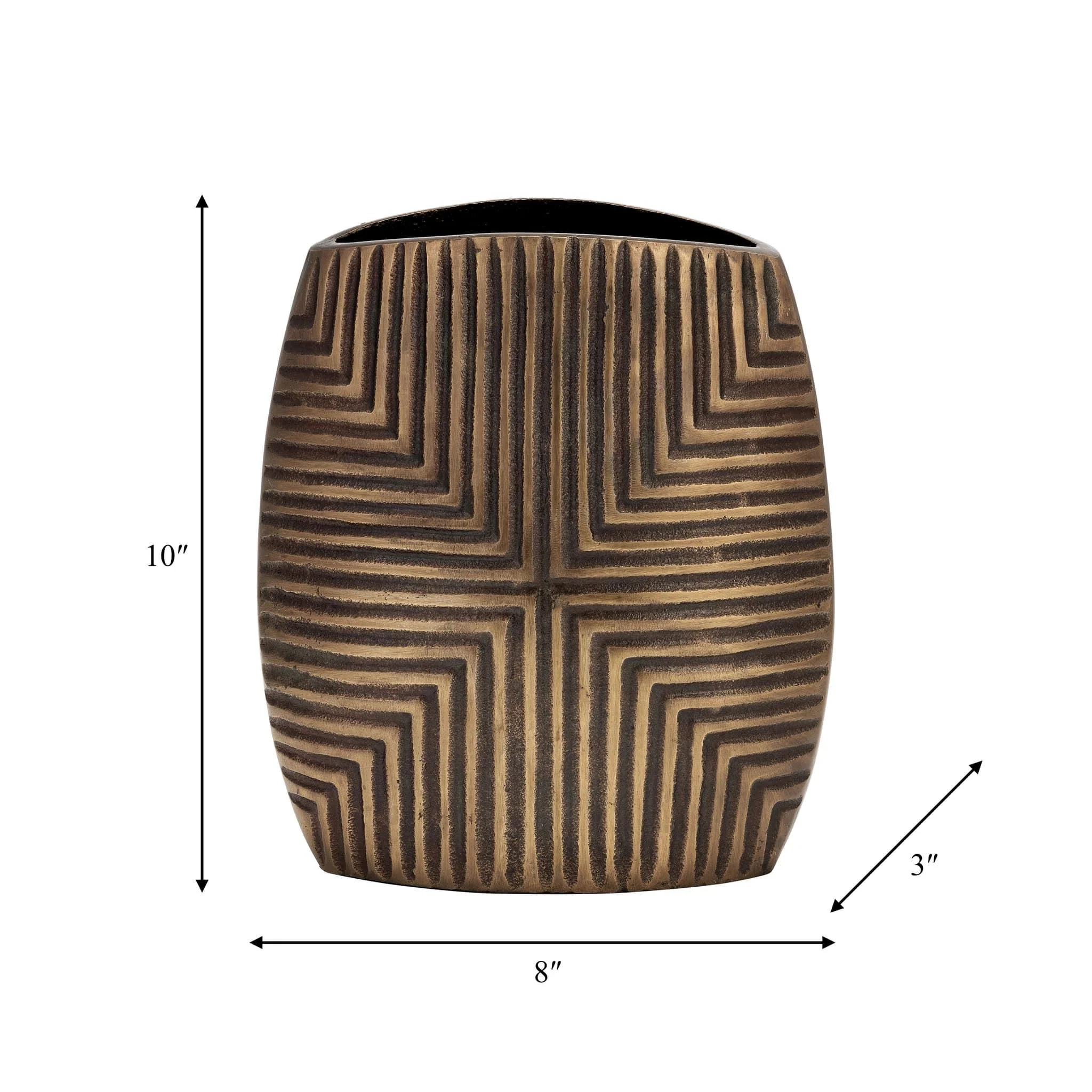Metal, 10"h Ribbed Vase, Brass Antique - Image 7