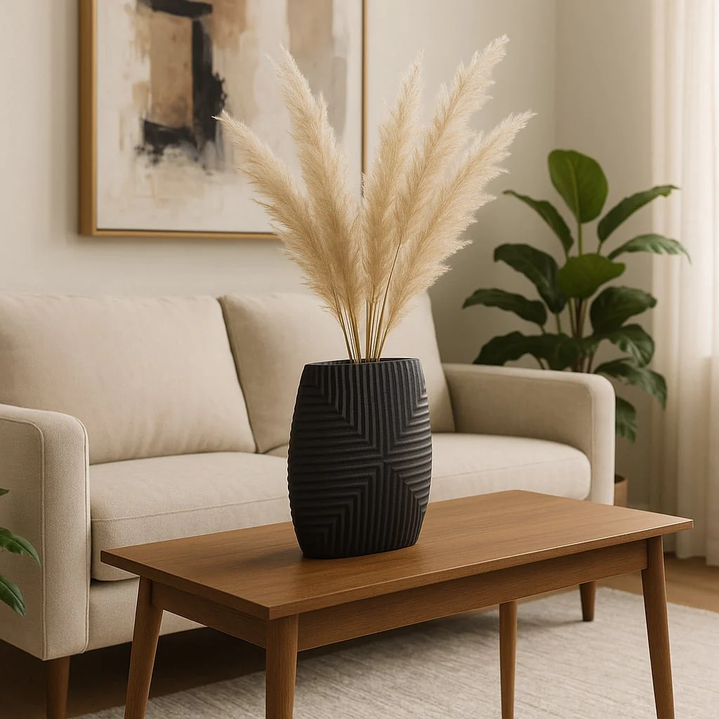 Metal, 10"h Ribbed Vase, Matte Black - Image 10