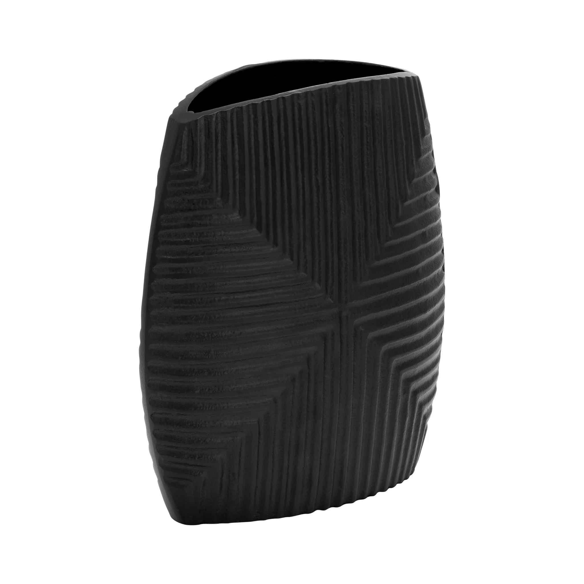Metal, 10"h Ribbed Vase, Matte Black - Image 3