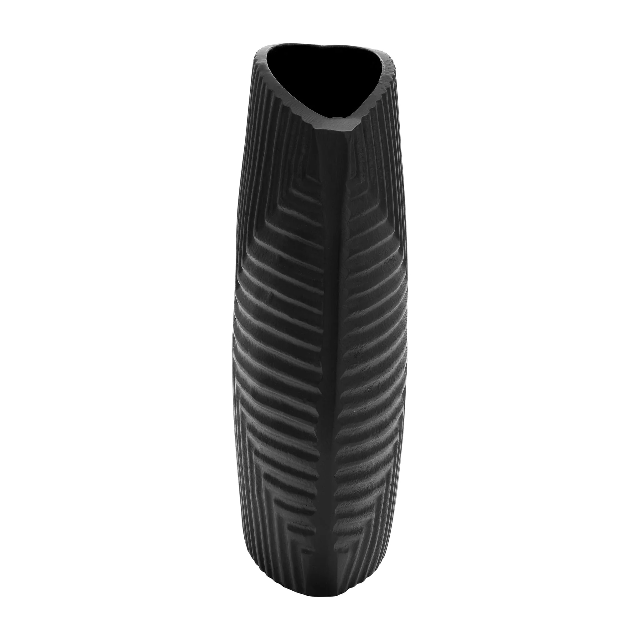 Metal, 10"h Ribbed Vase, Matte Black - Image 4