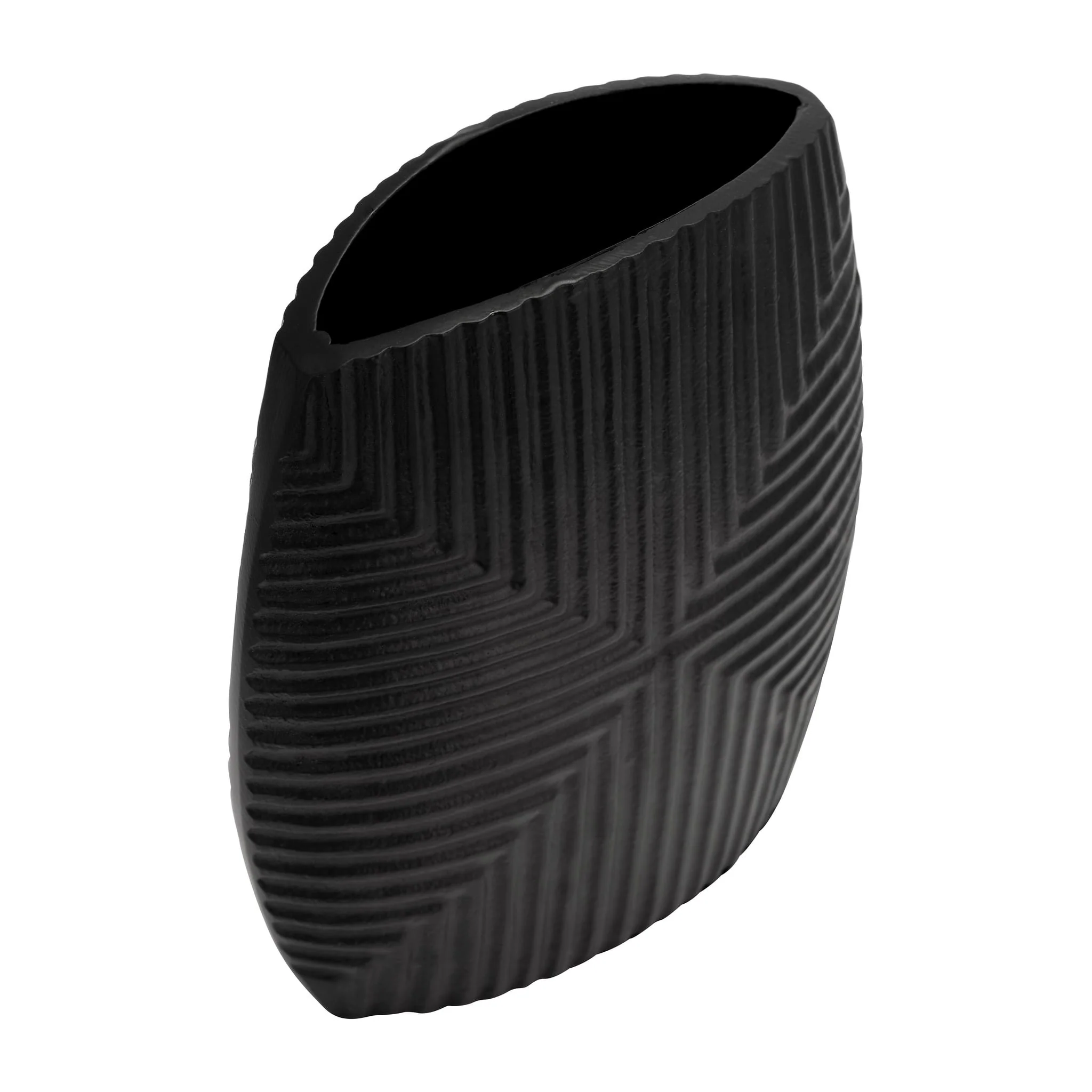 Metal, 10"h Ribbed Vase, Matte Black - Image 5
