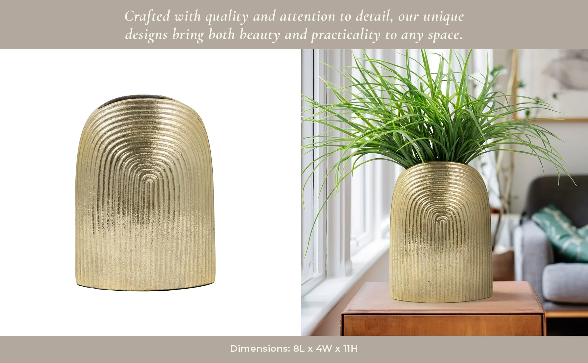 Metal, 11" Arch Vase, Champagne - Image 12