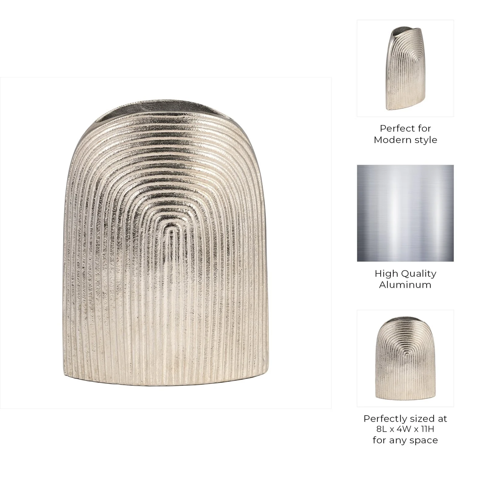 Metal, 11" Arch Vase, Silver - Image 9