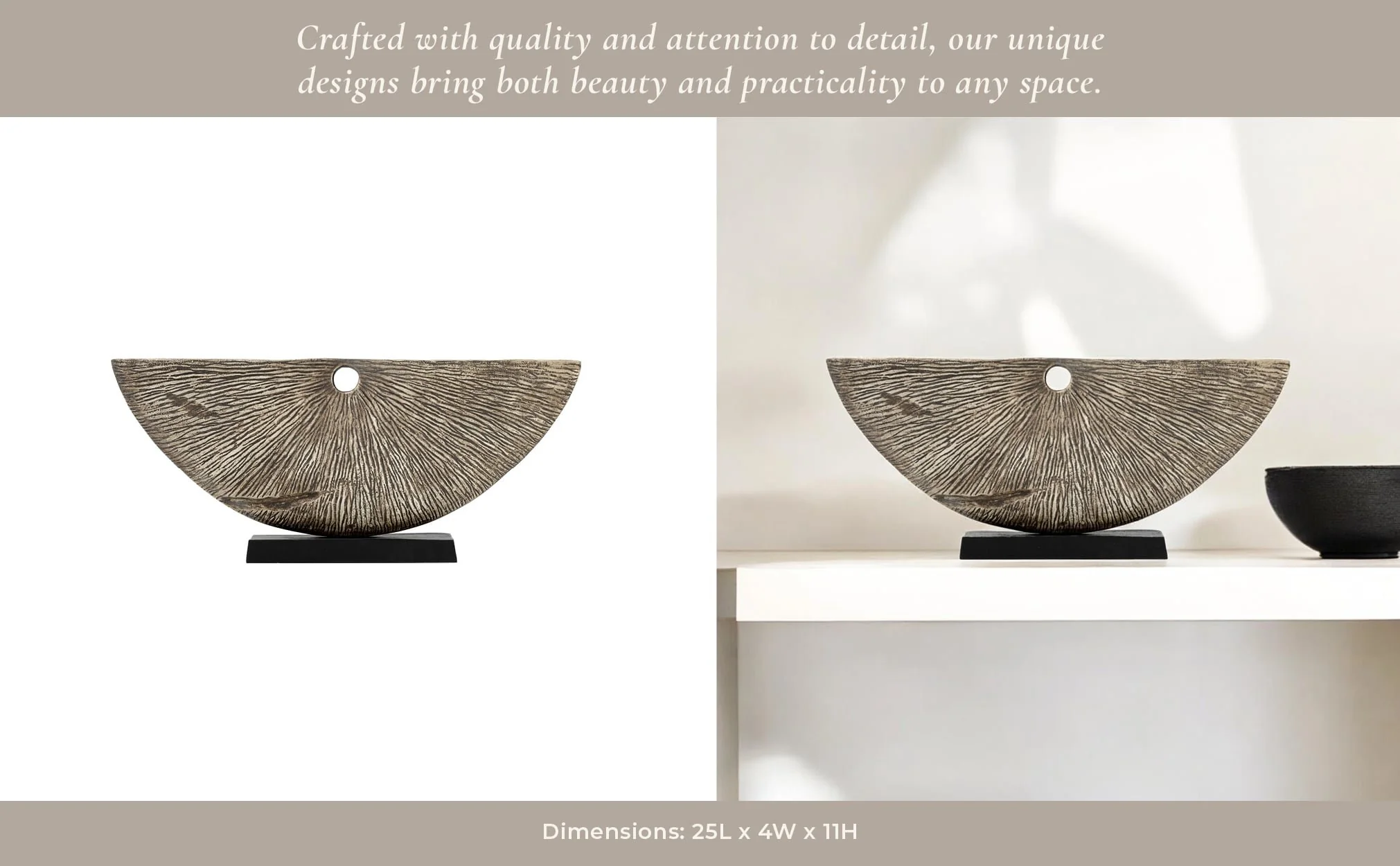 Metal,11",corrugated Half Circle Sculpture,ivory - Image 7