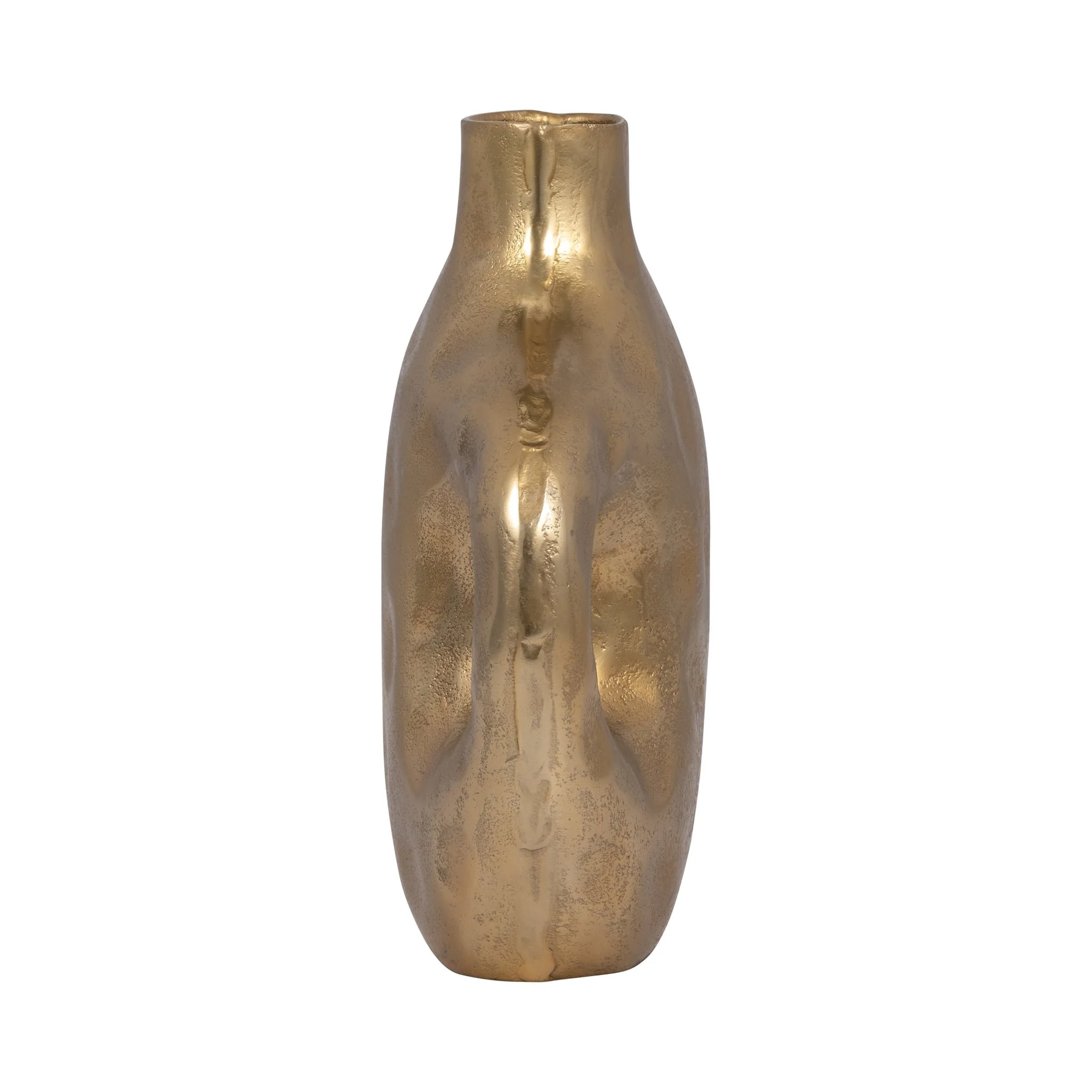 Metal, 11" Hammerd Cut-out Vase, Gold - Image 3