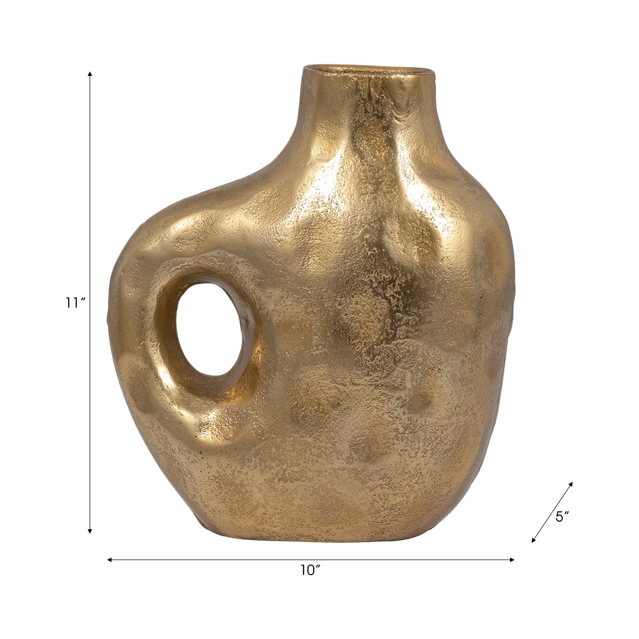 Metal, 11" Hammerd Cut-out Vase, Gold - Image 9