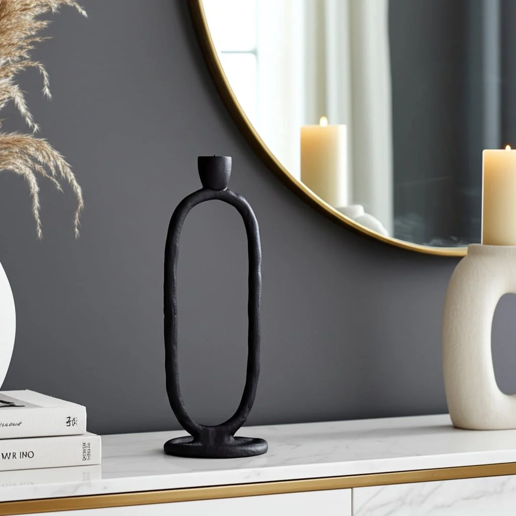 Metal, 11" Open Oval Taper Candleholder, Black - Image 12