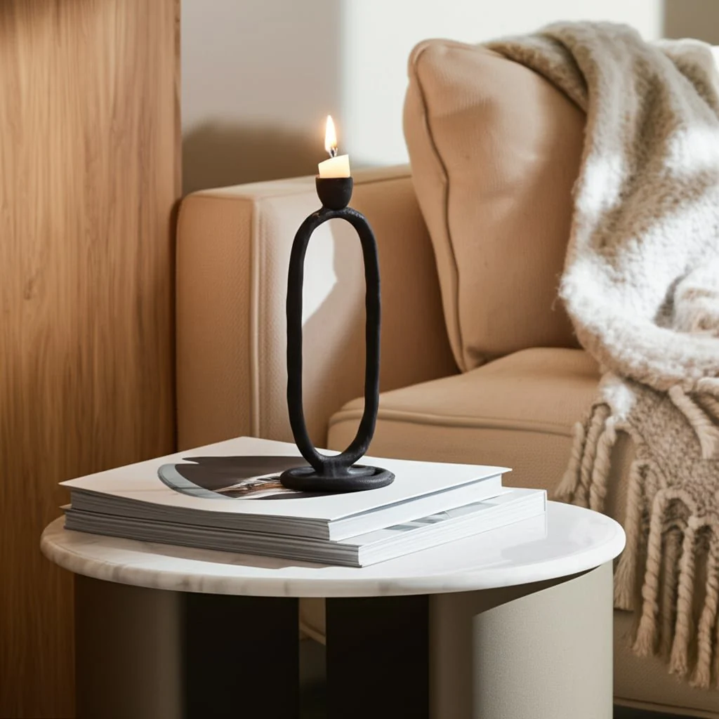 Metal, 11" Open Oval Taper Candleholder, Black - Image 14