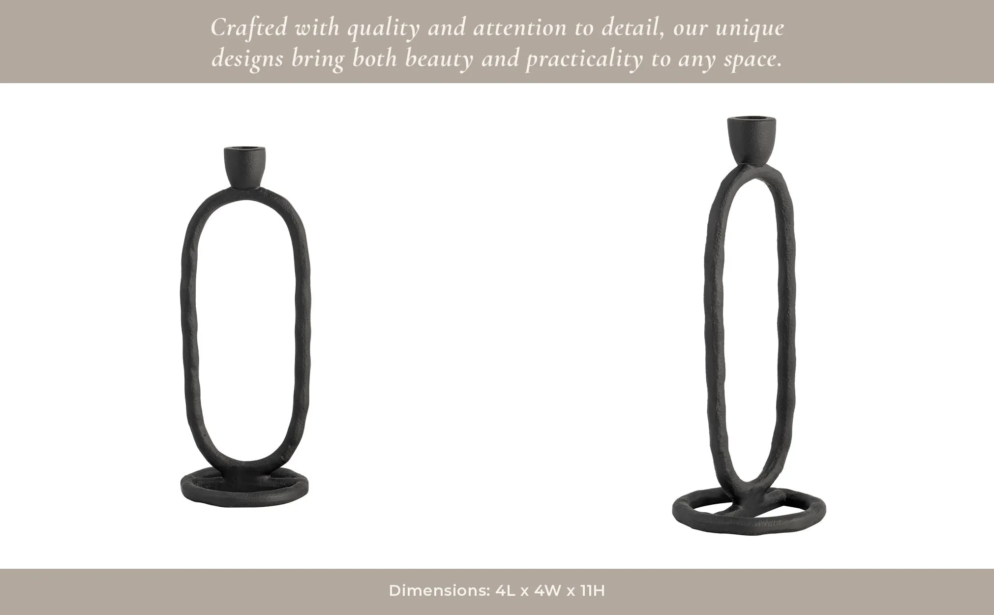 Metal, 11" Open Oval Taper Candleholder, Black - Image 15
