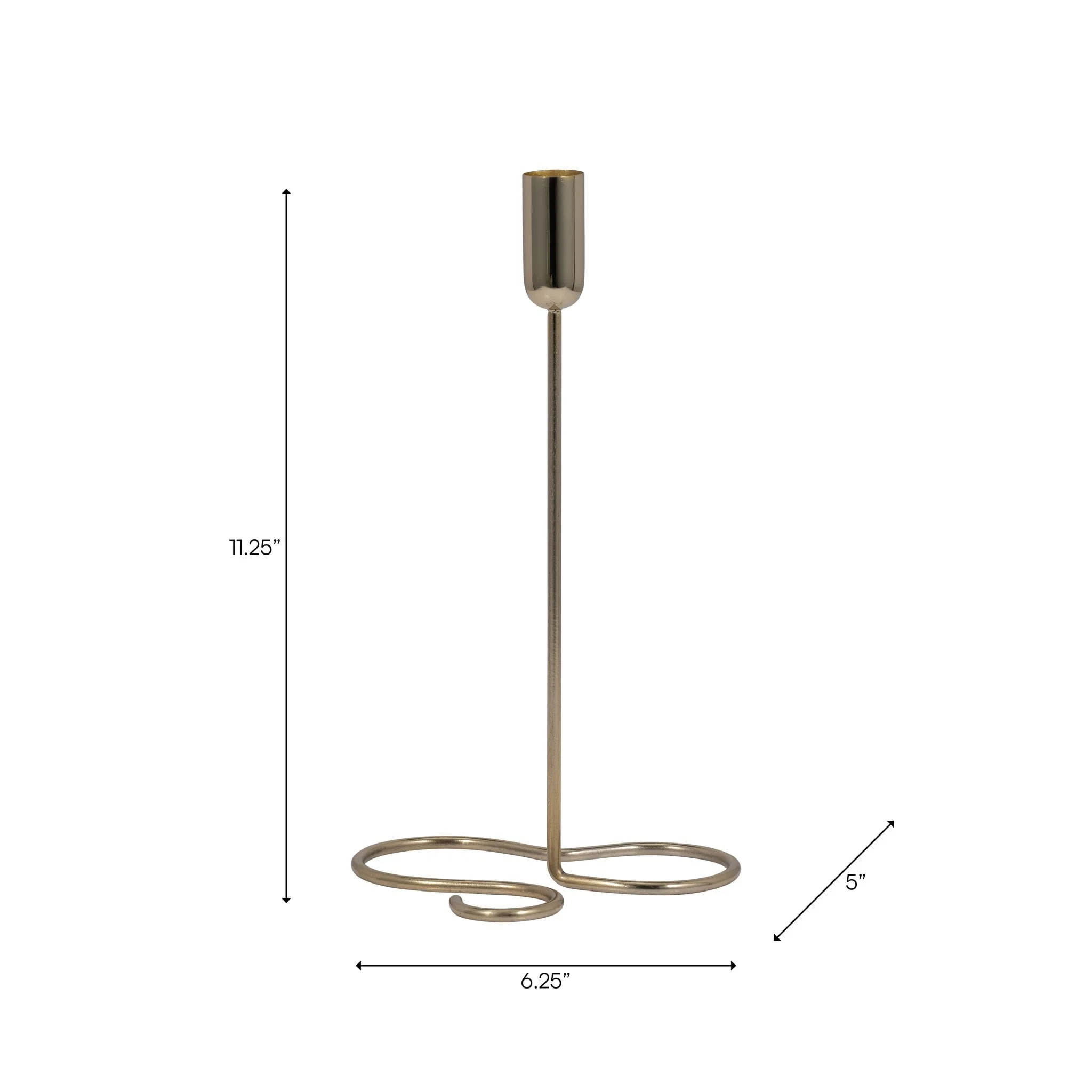 Metal, 11" Squiggly Base Taper Candleholder, Gold - Image 8