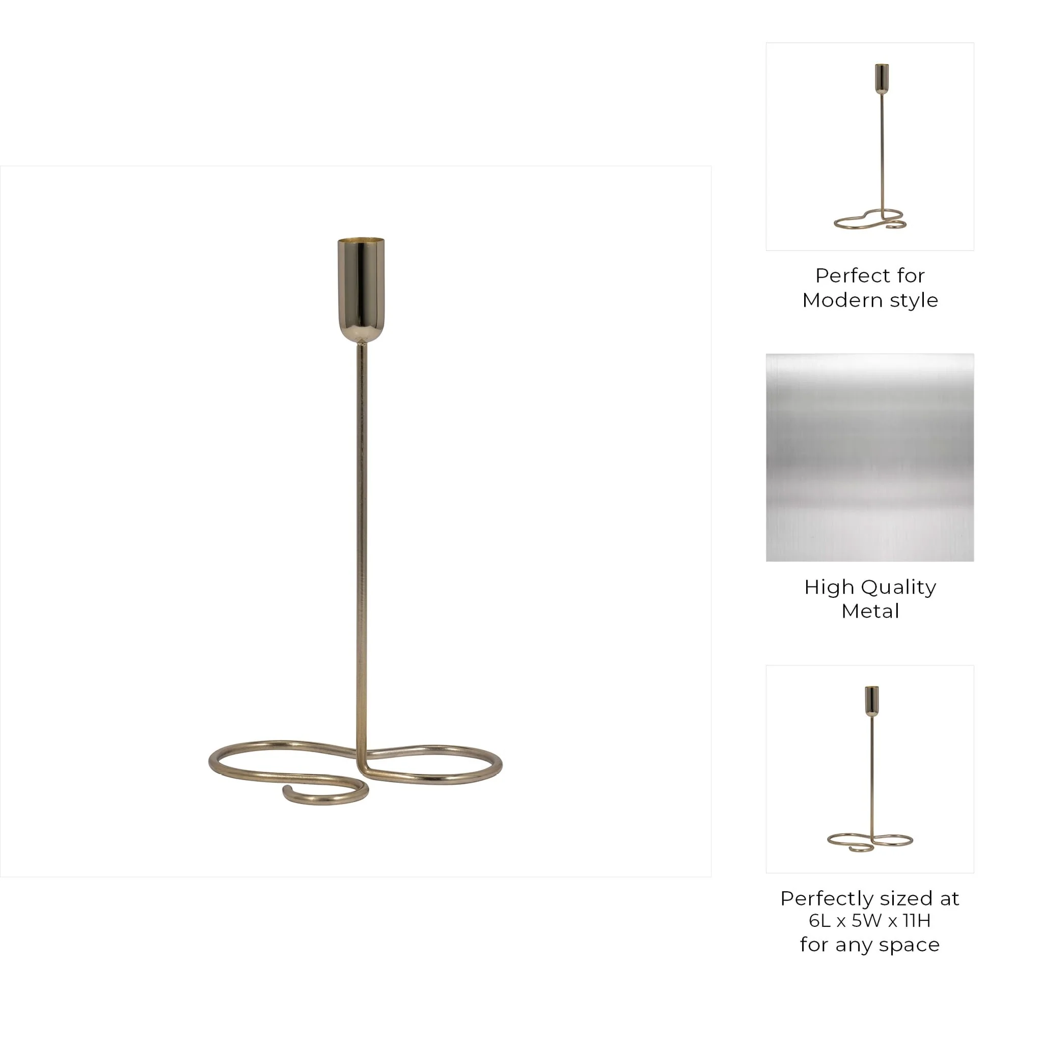 Metal, 11" Squiggly Base Taper Candleholder, Gold - Image 9
