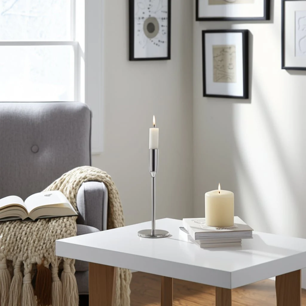Metal, 11" Taper Candle Holder, Silver - Image 12
