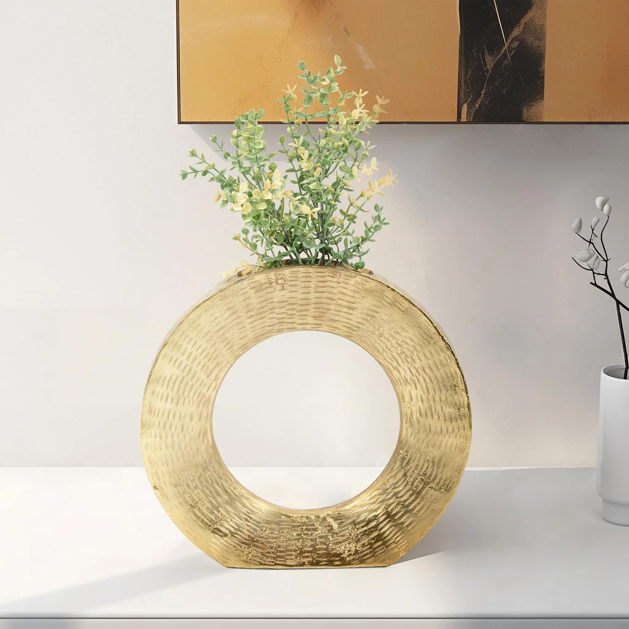 Metal,11"h,round Open Cut Out Vase,gold - Image 11