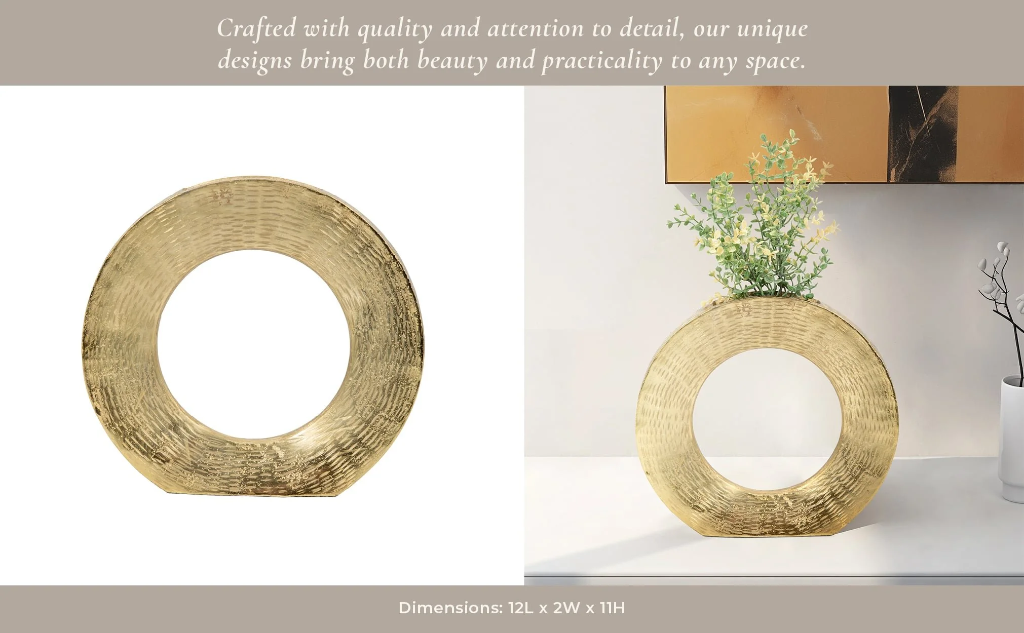 Metal,11"h,round Open Cut Out Vase,gold - Image 12