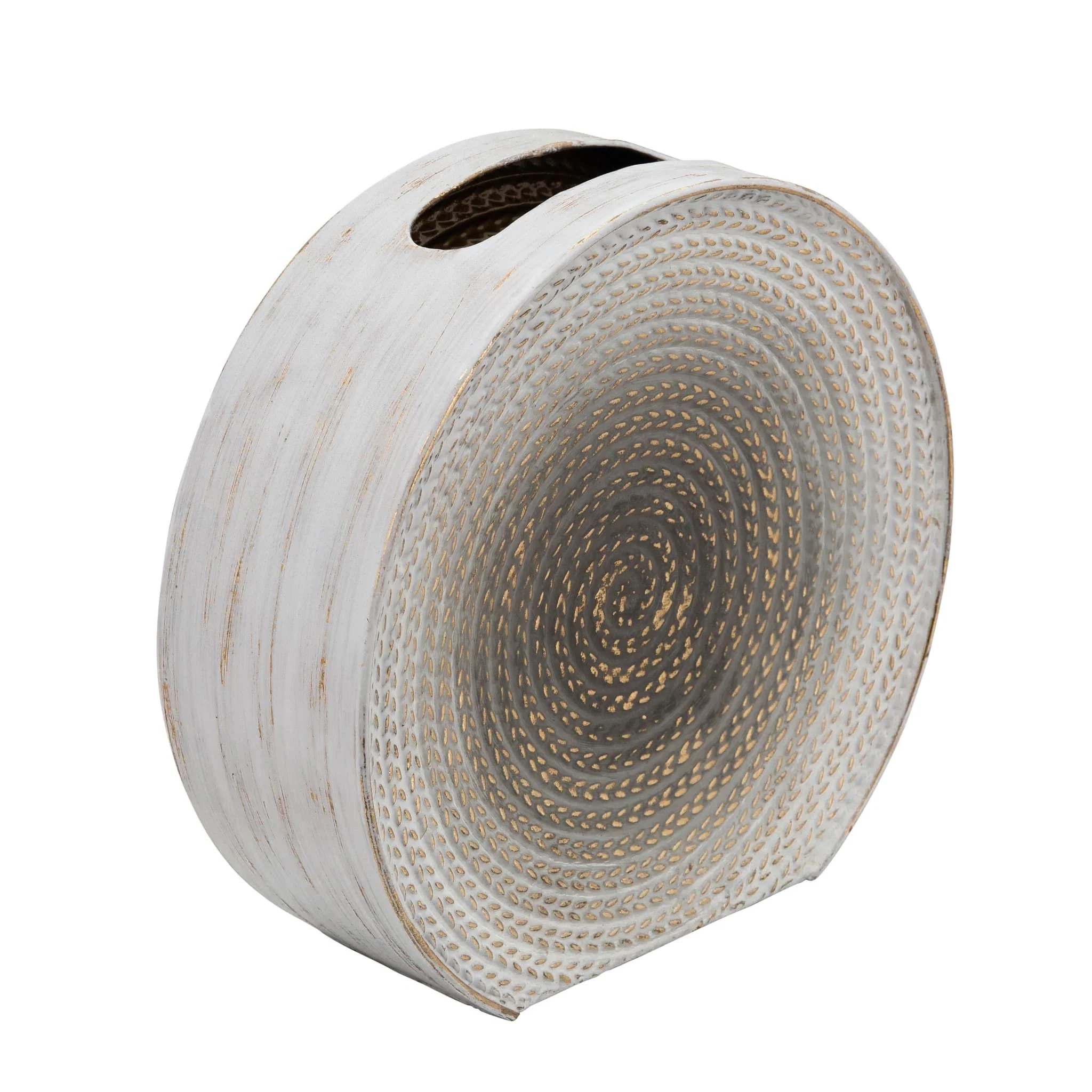 Metal 11"h Round Vase, White - Image 2