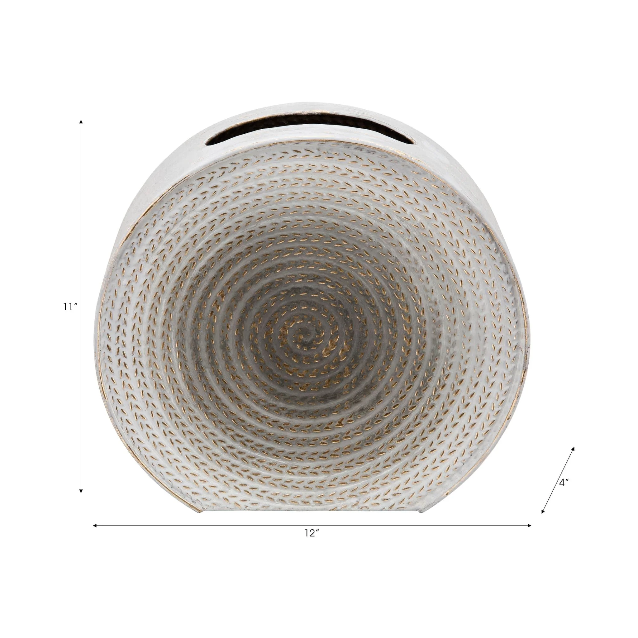 Metal 11"h Round Vase, White - Image 4