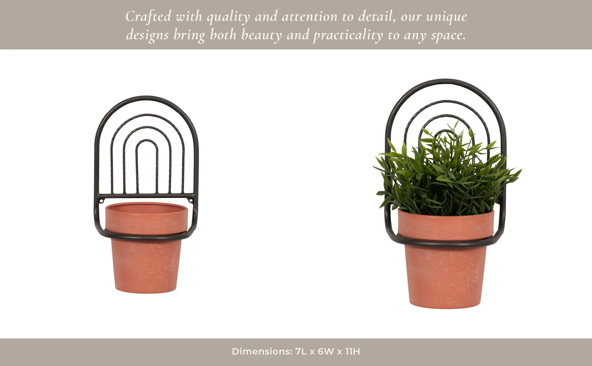 Metal, 11"h Wall Planter, Black/terracotta - Image 11