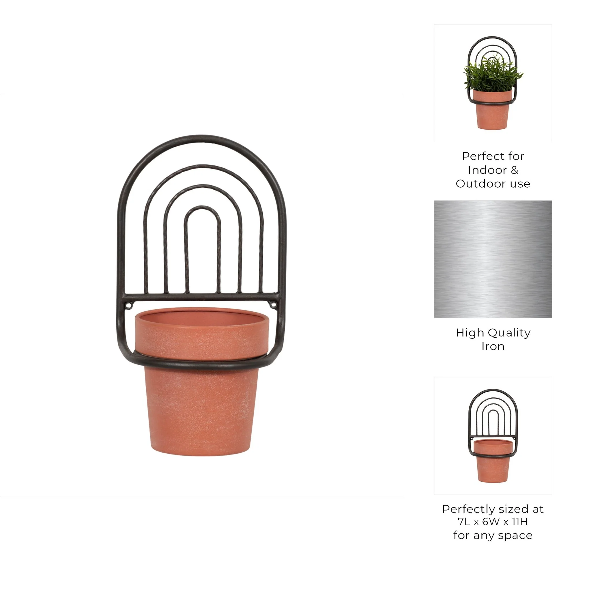 Metal, 11"h Wall Planter, Black/terracotta - Image 8