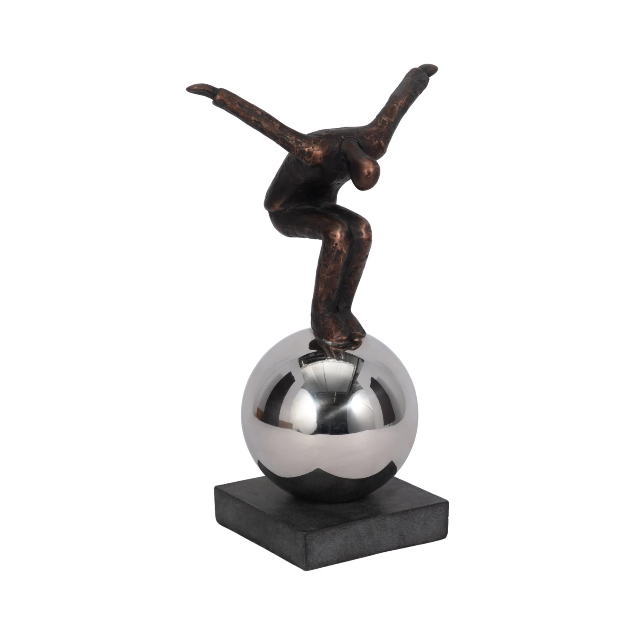 Metal 12" Balancing Man On Sphere, Bronze - Image 2
