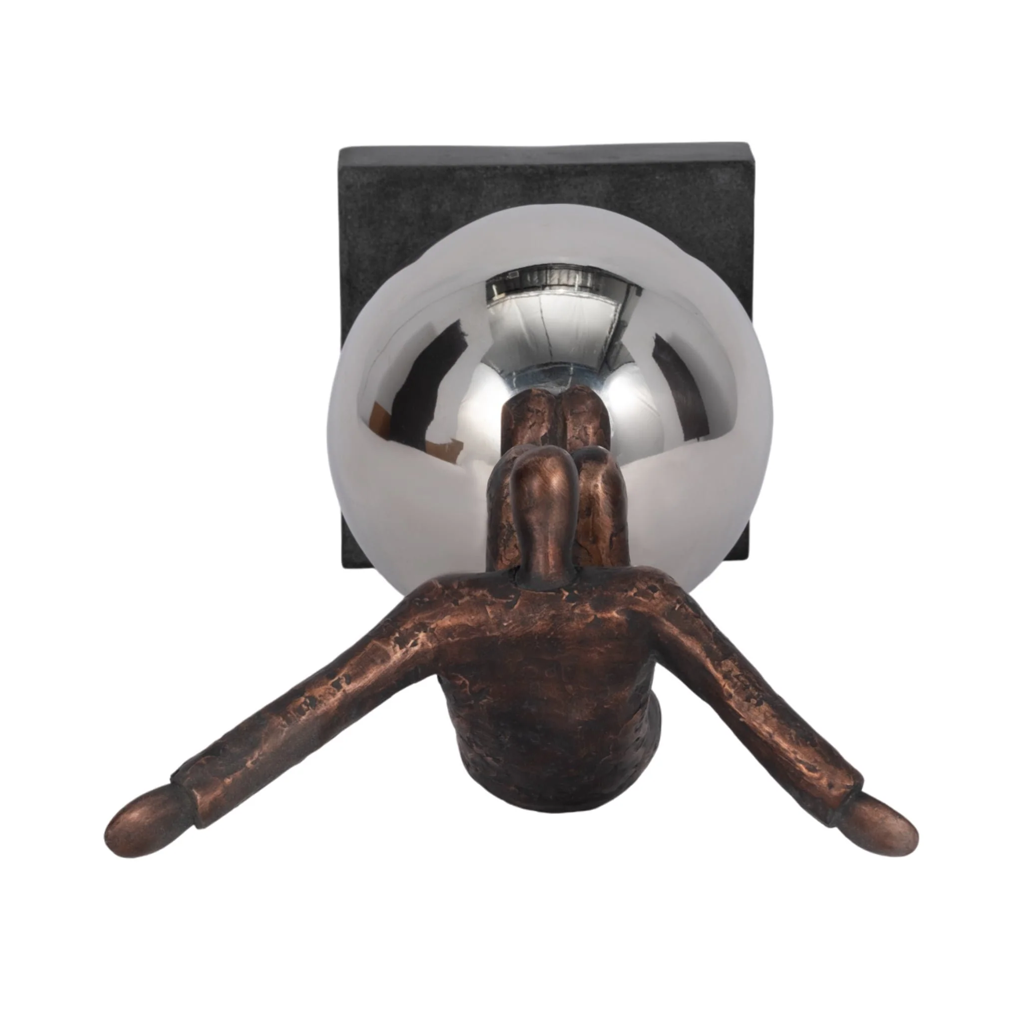 Metal 12" Balancing Man On Sphere, Bronze - Image 6