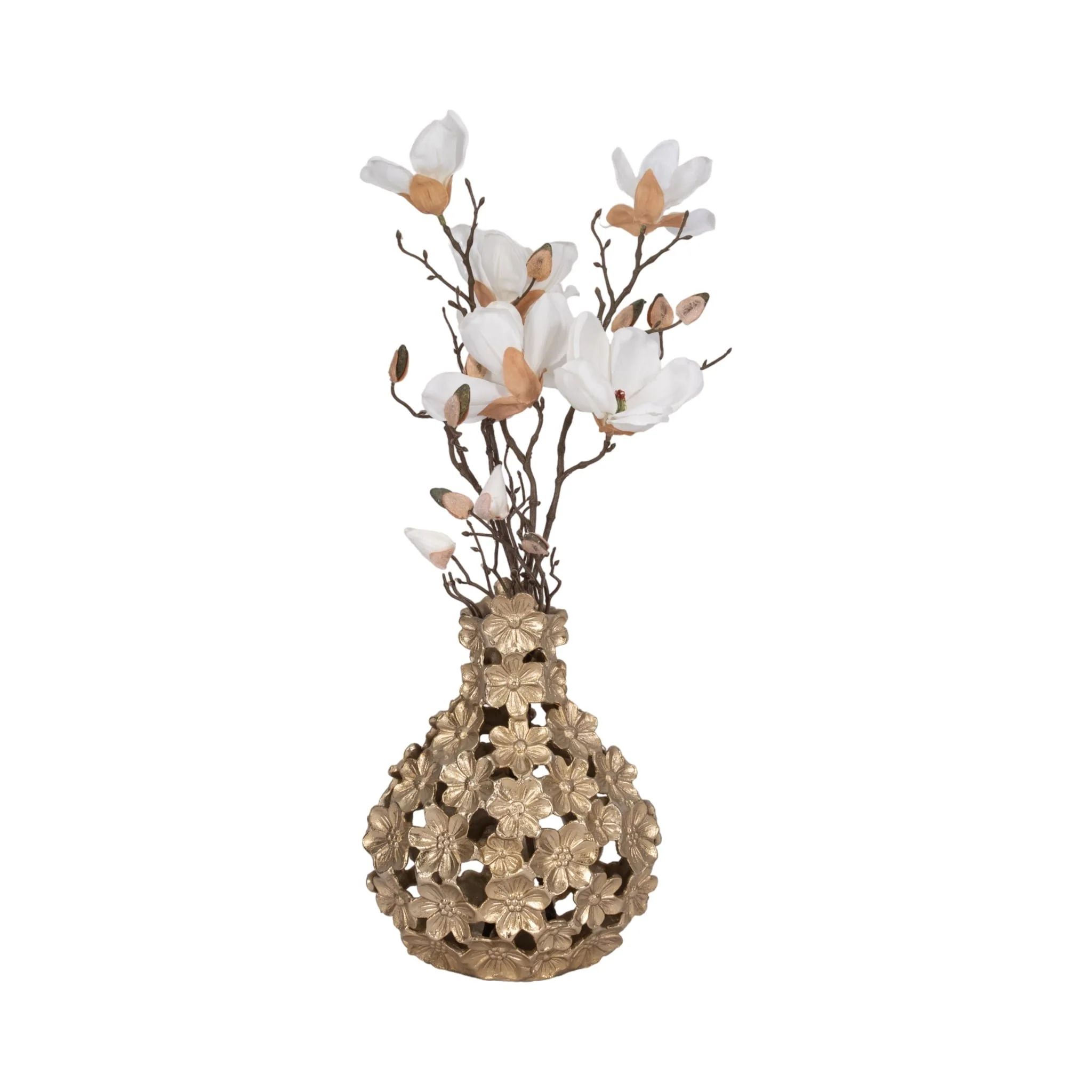 Metal, 12" Cut-out Flower Vase, Champagne - Image 2