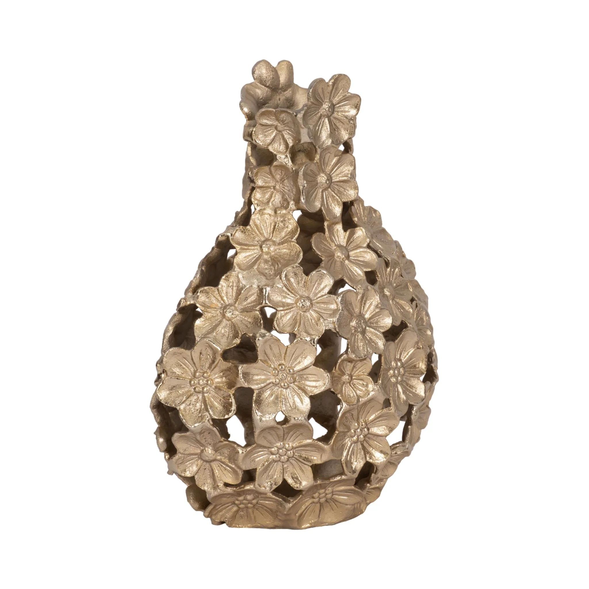 Metal, 12" Cut-out Flower Vase, Champagne - Image 3