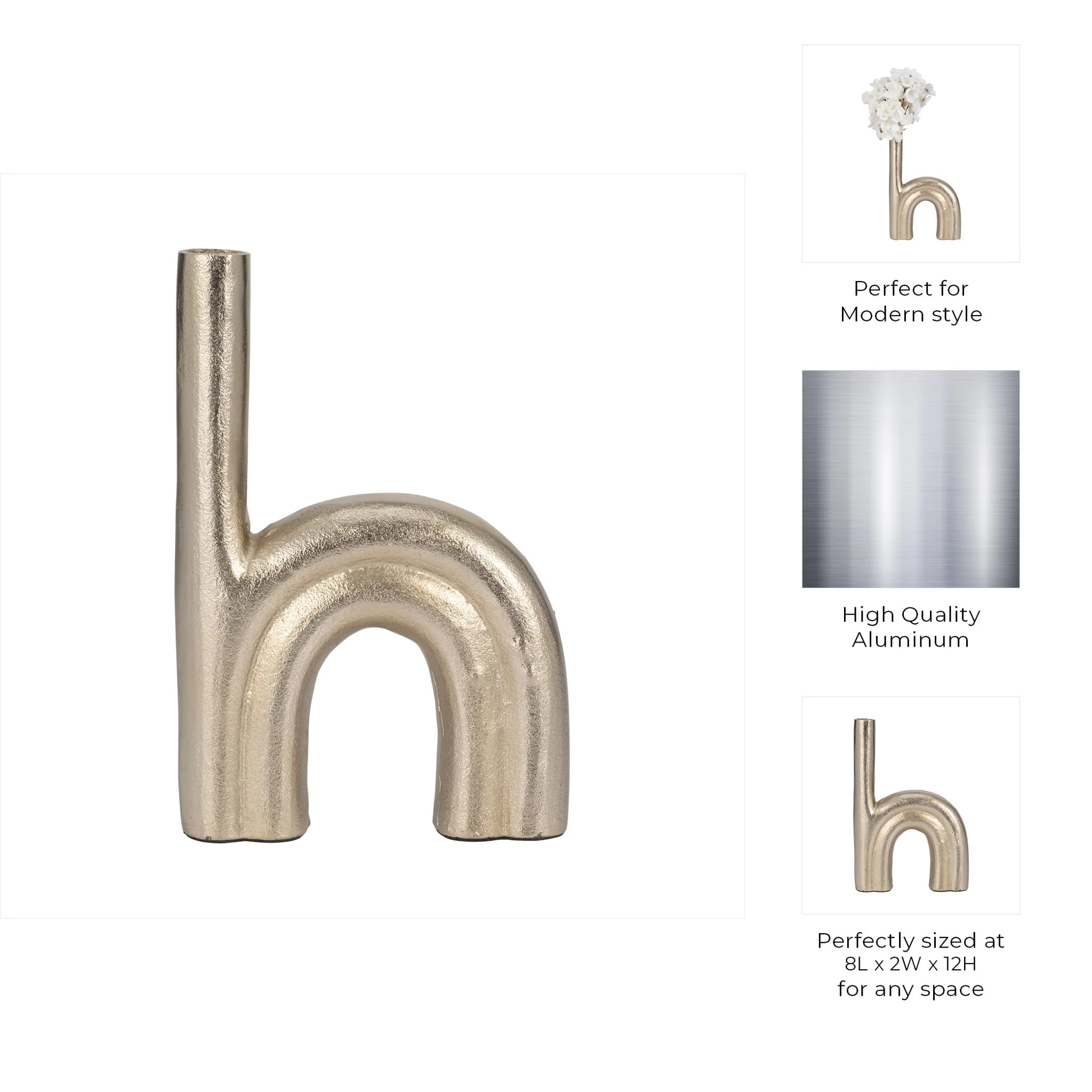 Metal, 12" Double Arch Vase, Champagne - Image 10