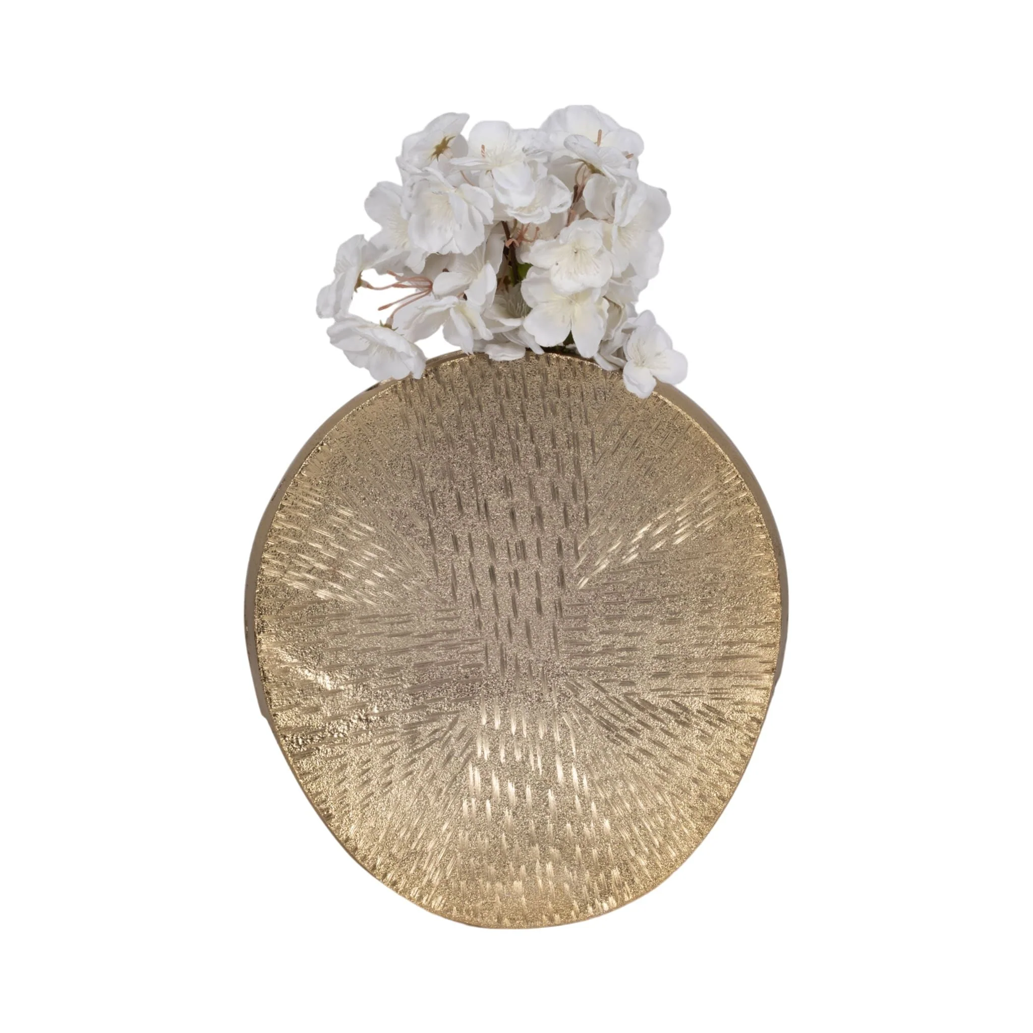 Metal, 12" Etched Oval Vase, Champagne - Image 2