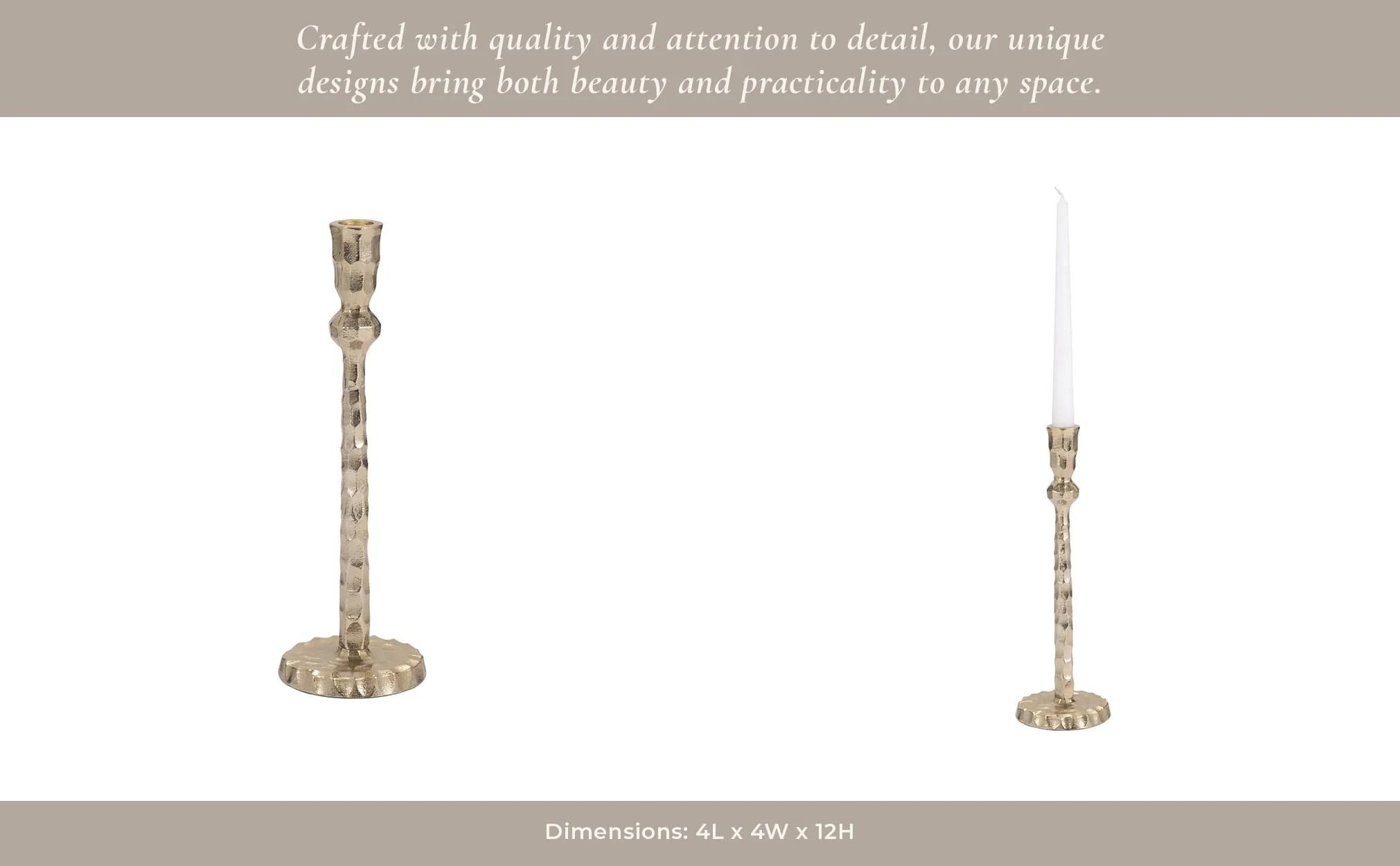 Metal, 12" Hammered Taper Candleholder, Gold - Image 13