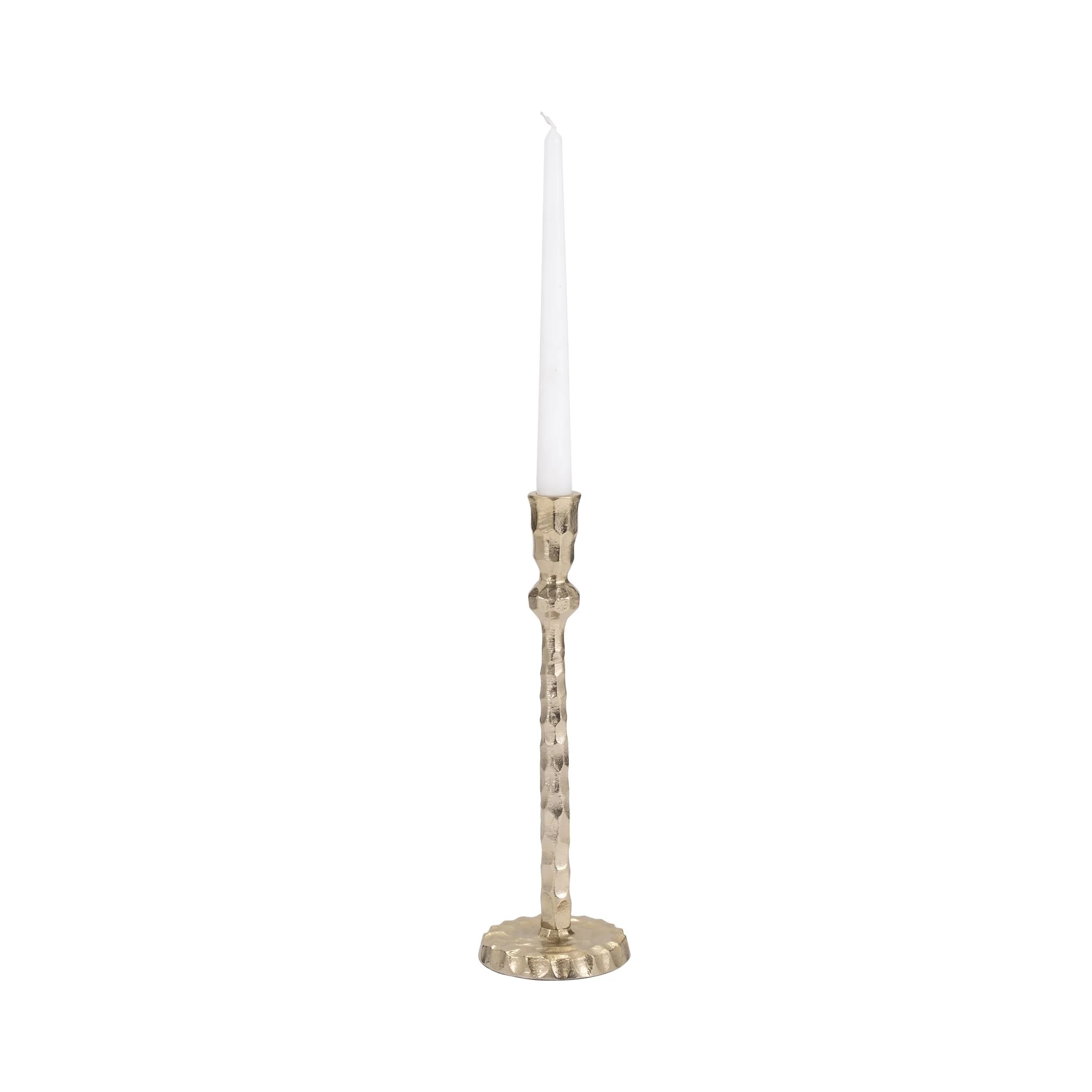 Metal, 12" Hammered Taper Candleholder, Gold - Image 2