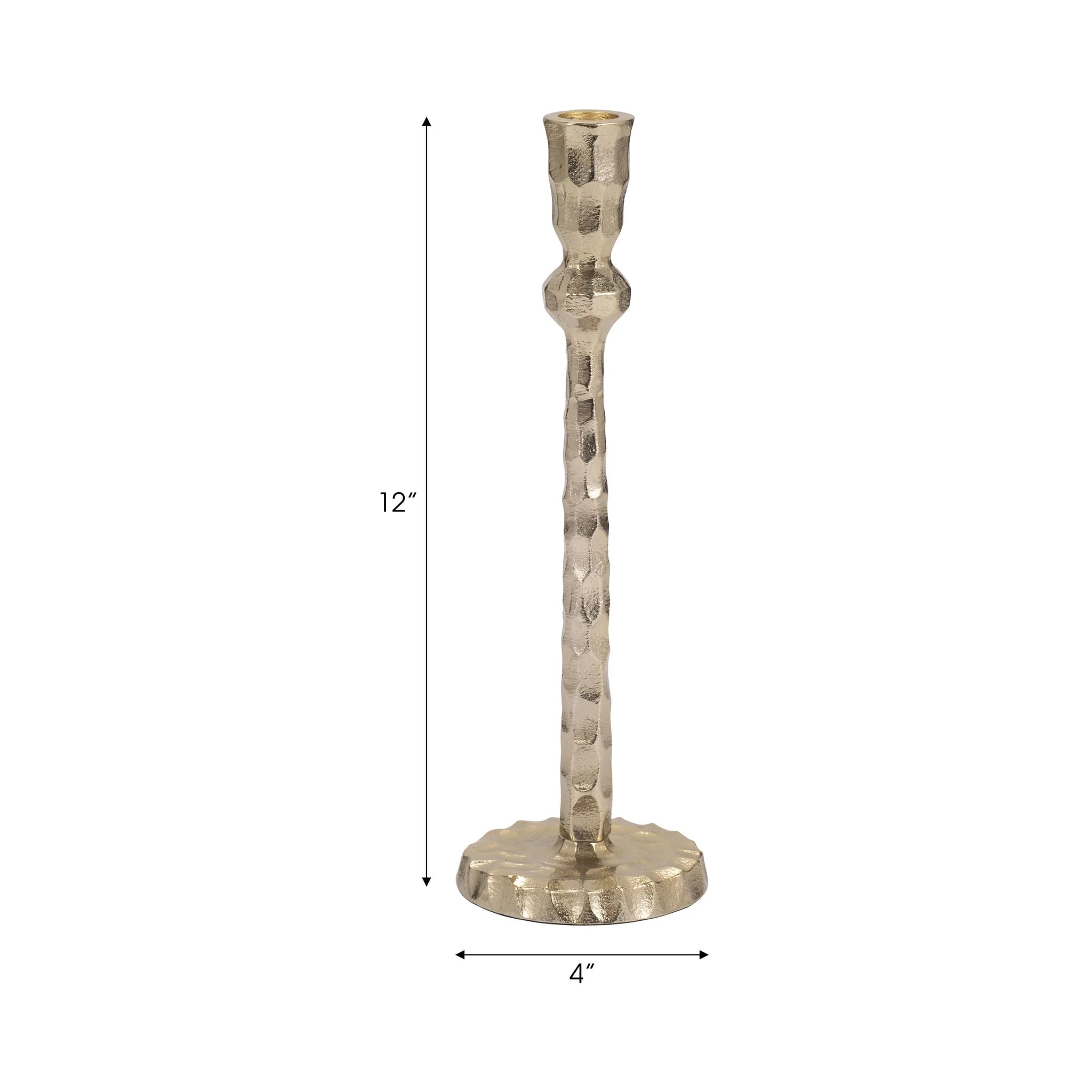 Metal, 12" Hammered Taper Candleholder, Gold - Image 8