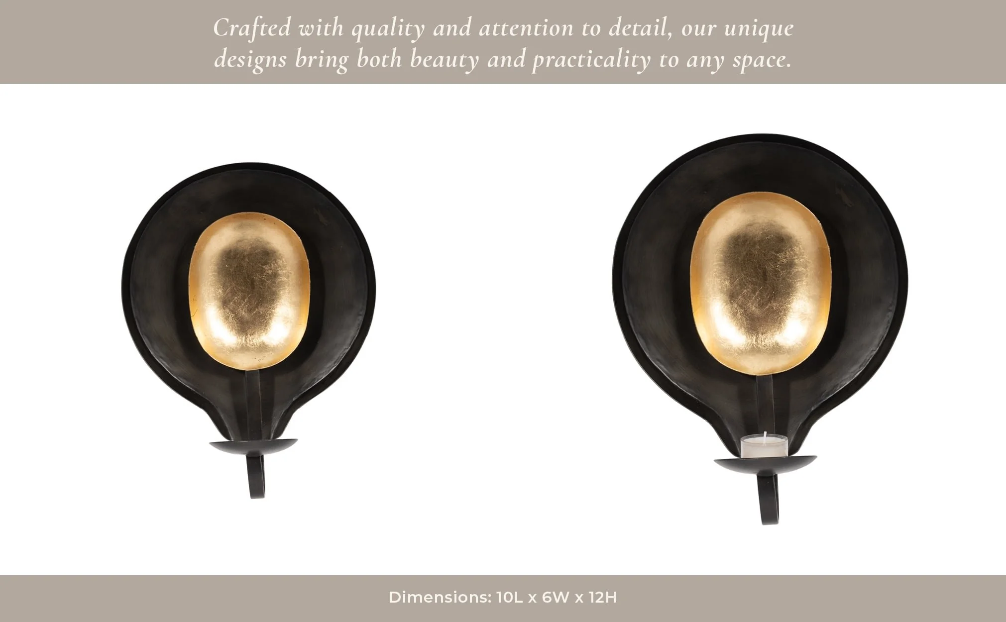 Metal, 12" Round Votive Holder, Black/gold - Image 10